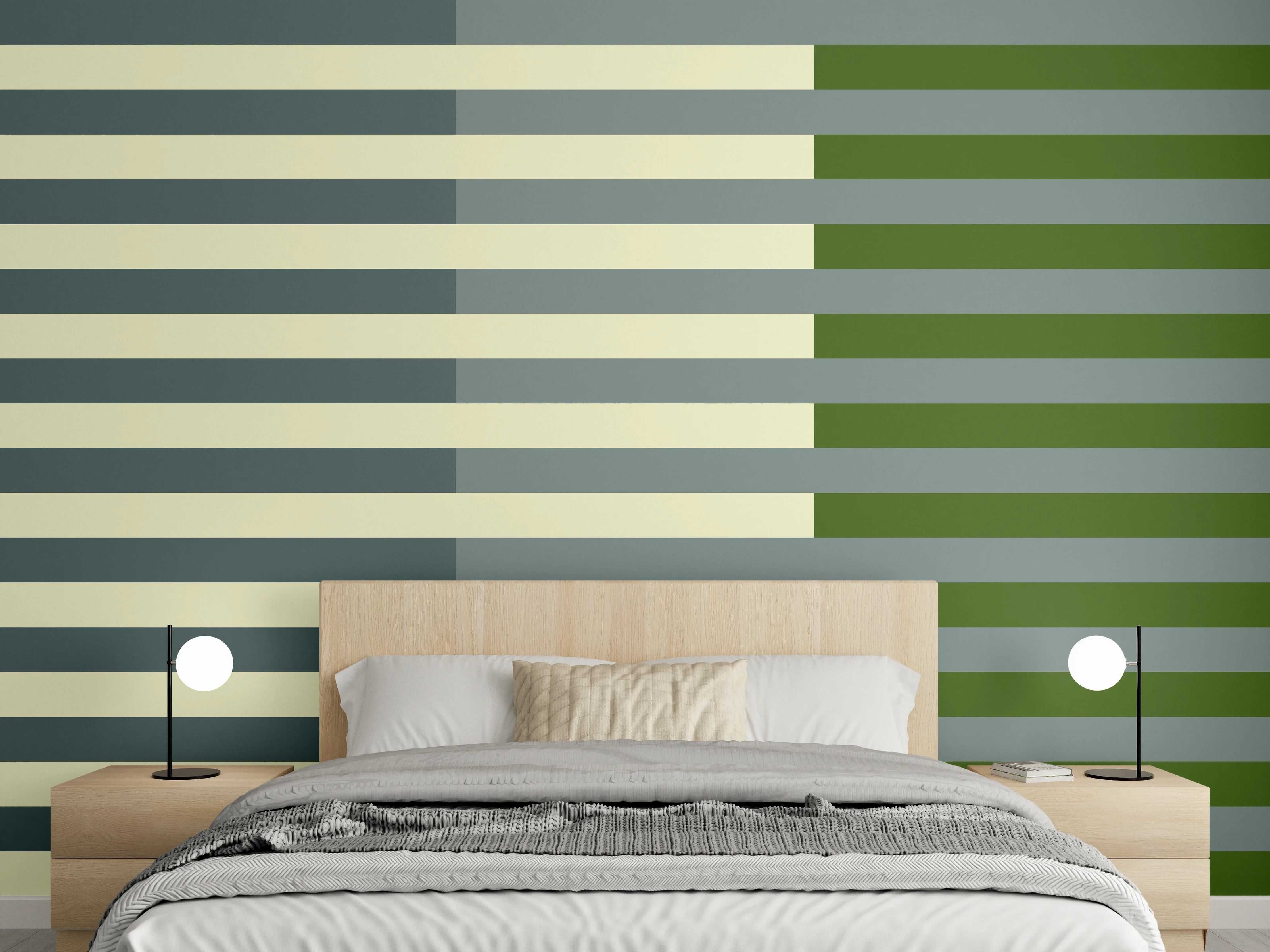 Wandverkleidung Schlafzimmer - Grüne Linien und graue Akzente