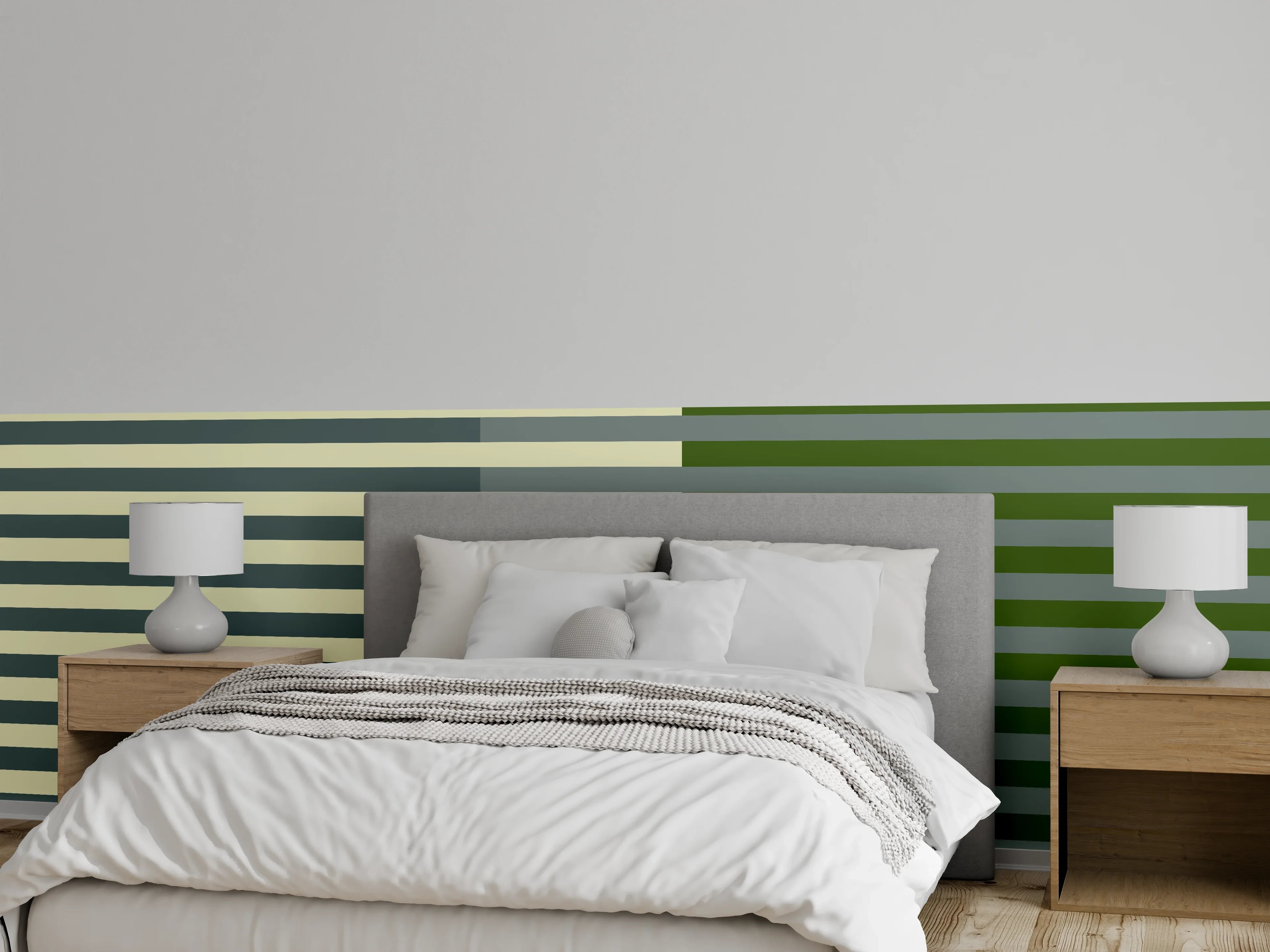 Wandverkleidung Schlafzimmer - Grüne Linien und graue Akzente