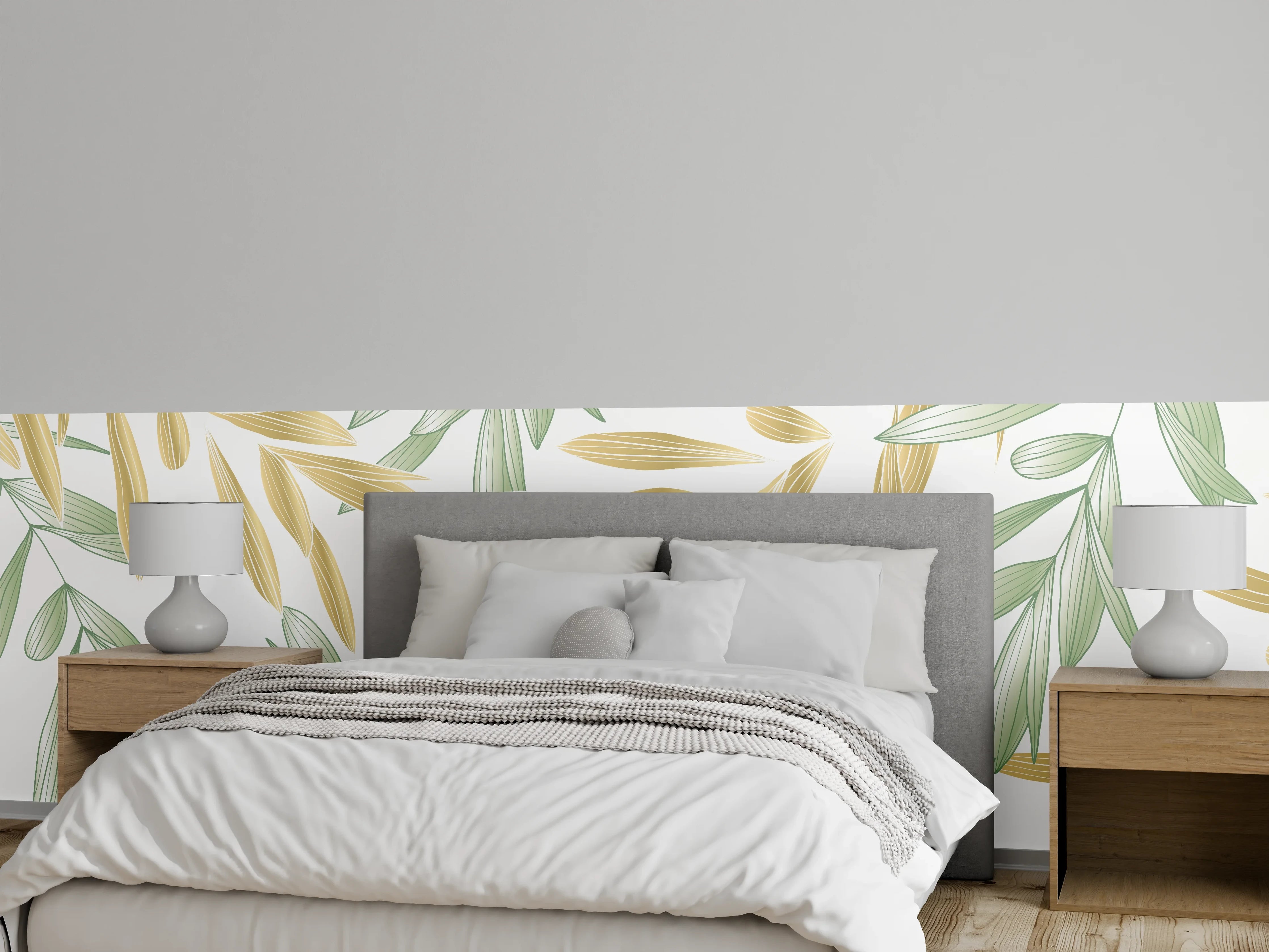 Wandverkleidung Schlafzimmer - Grüne Olivenzweige Muster