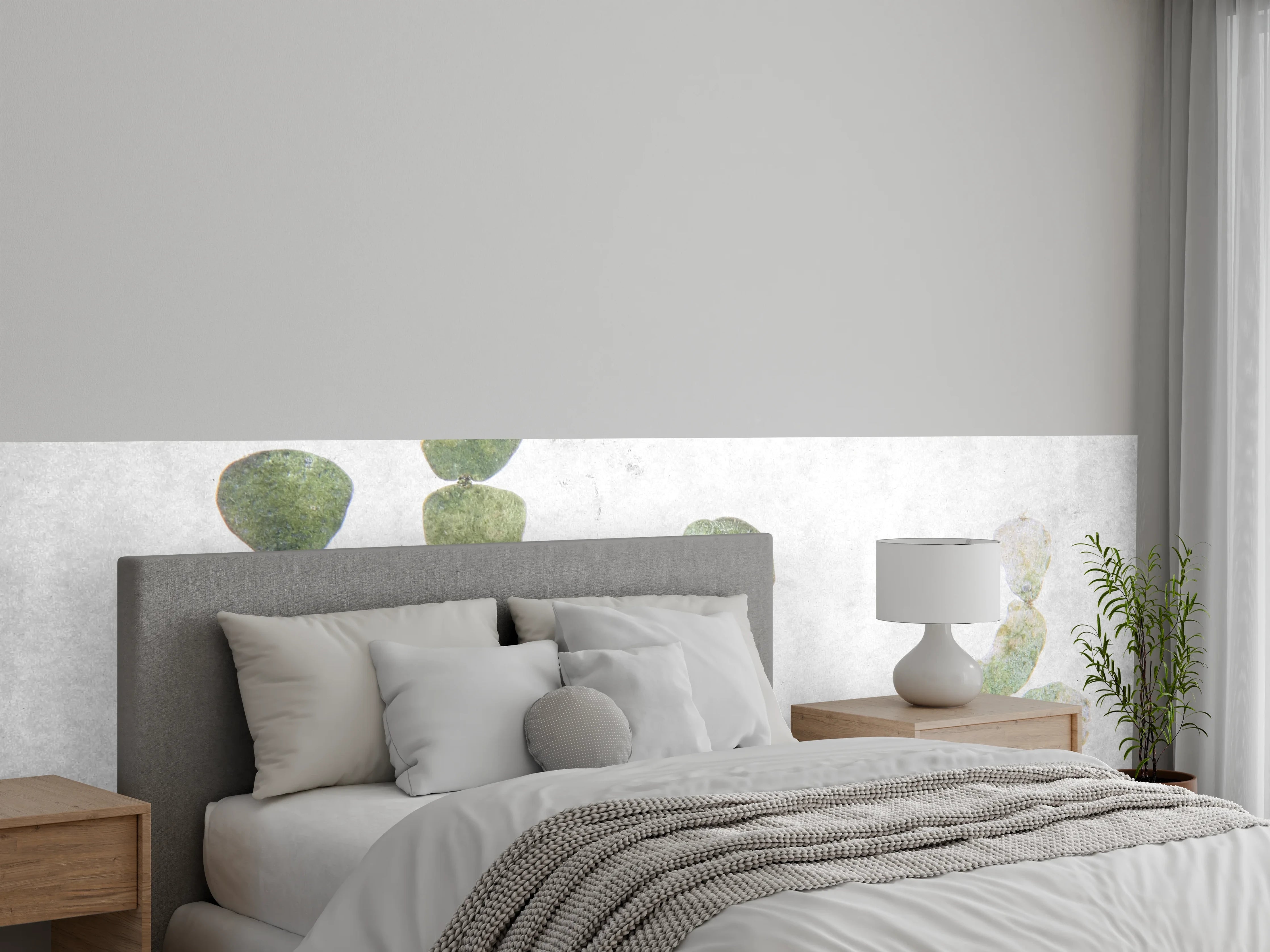 Wandverkleidung Schlafzimmer - Grüne Pflanze auf hellem Hintergrund