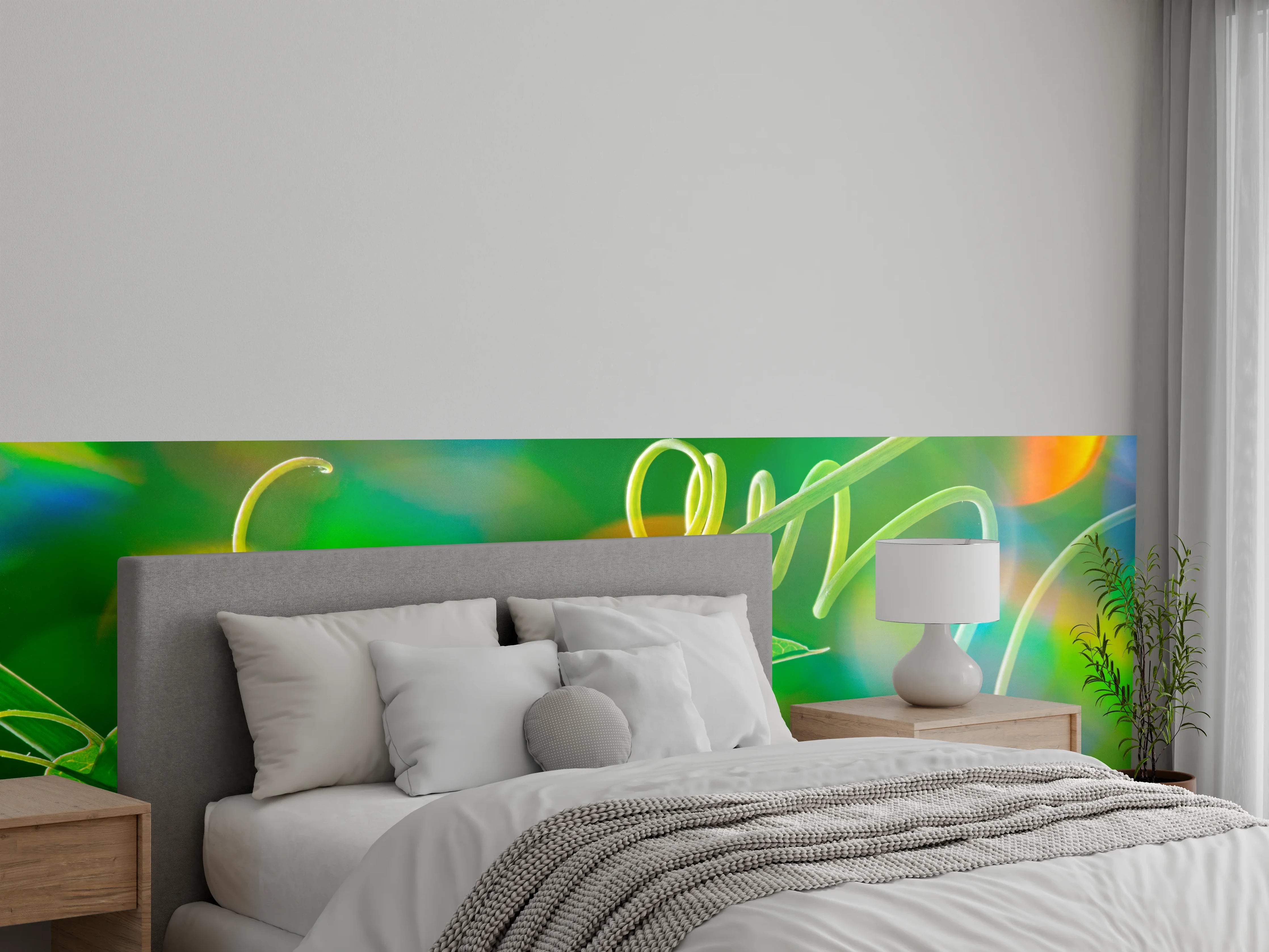 Wandverkleidung Schlafzimmer - Grüne Pflanzenranke mit Bokeh-Effekt