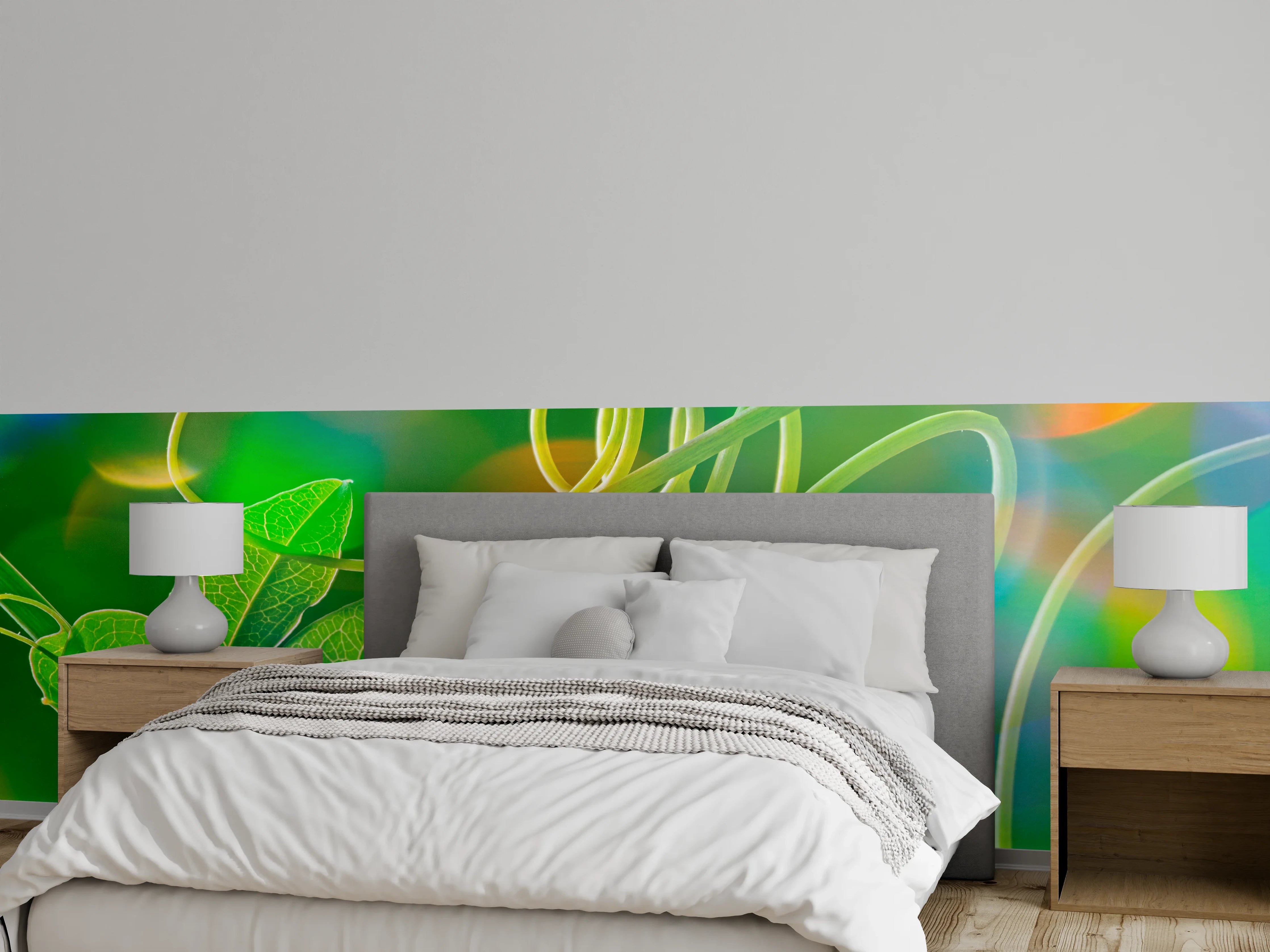 Wandverkleidung Schlafzimmer - Grüne Pflanzenranke mit Bokeh-Effekt