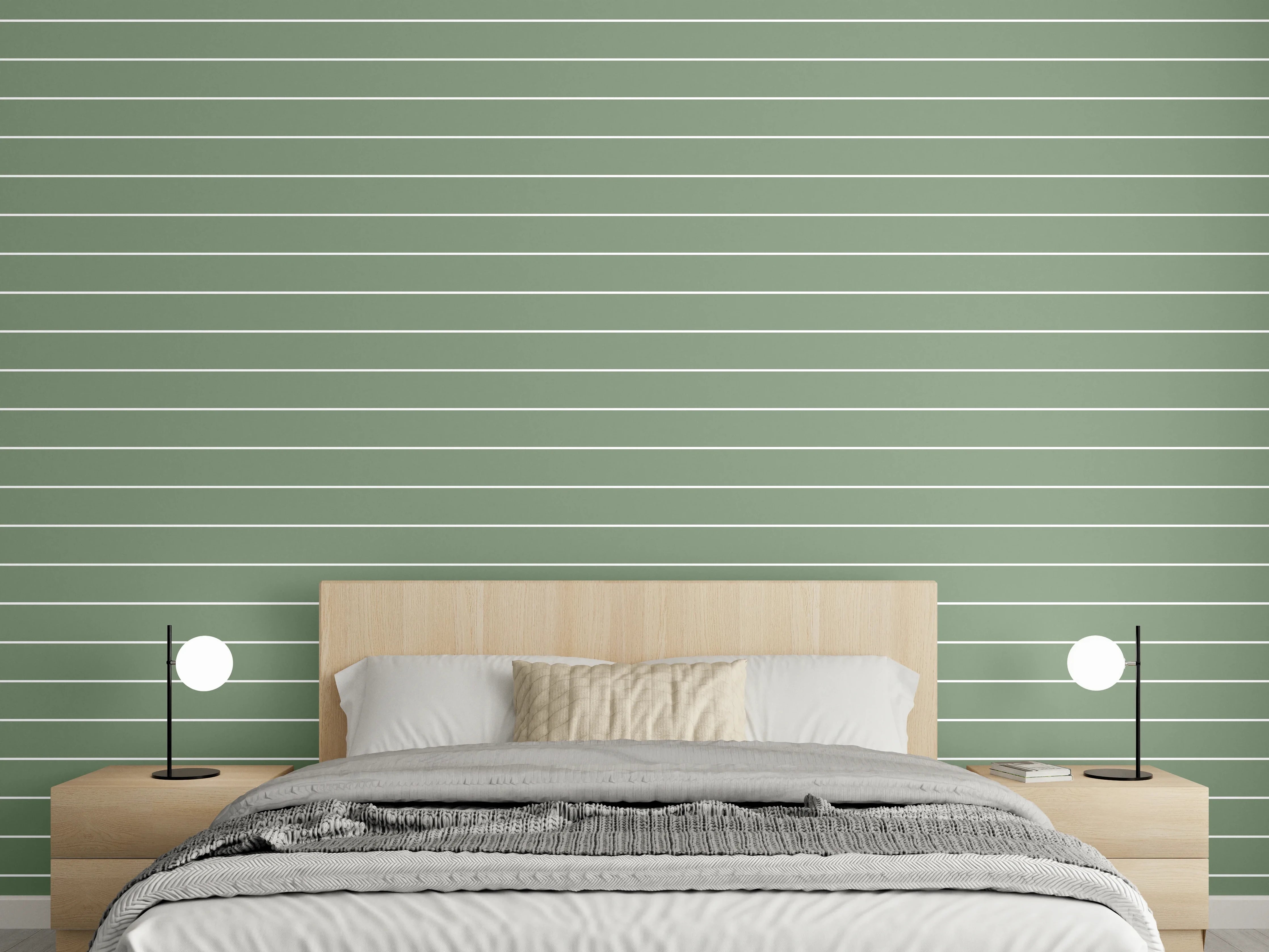 Wandverkleidung Schlafzimmer - Grüne Streifenmuster Tapete Modern