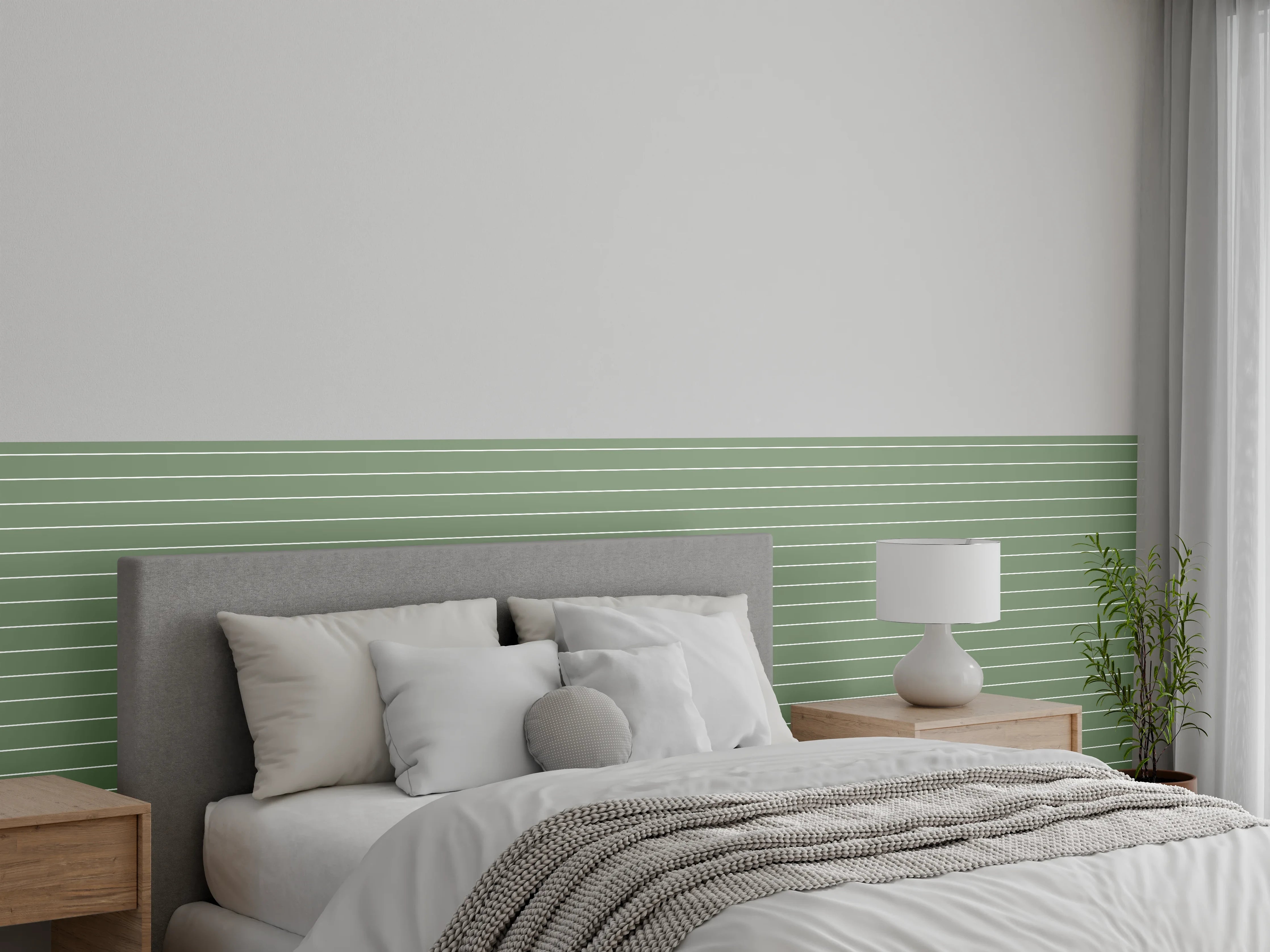 Wandverkleidung Schlafzimmer - Grüne Streifenmuster Tapete Modern