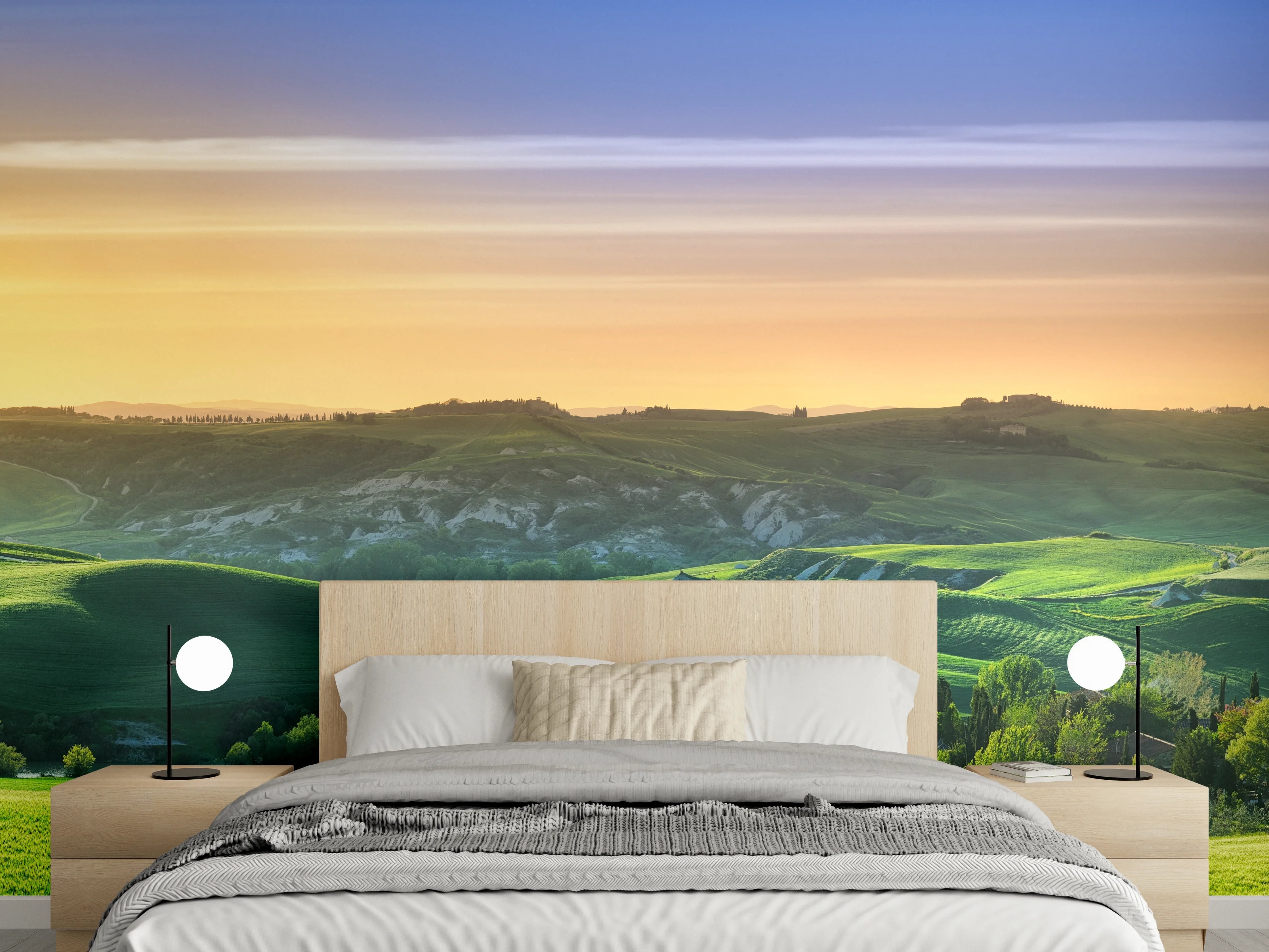 Wandverkleidung Schlafzimmer - Grüne Toskana Panorama