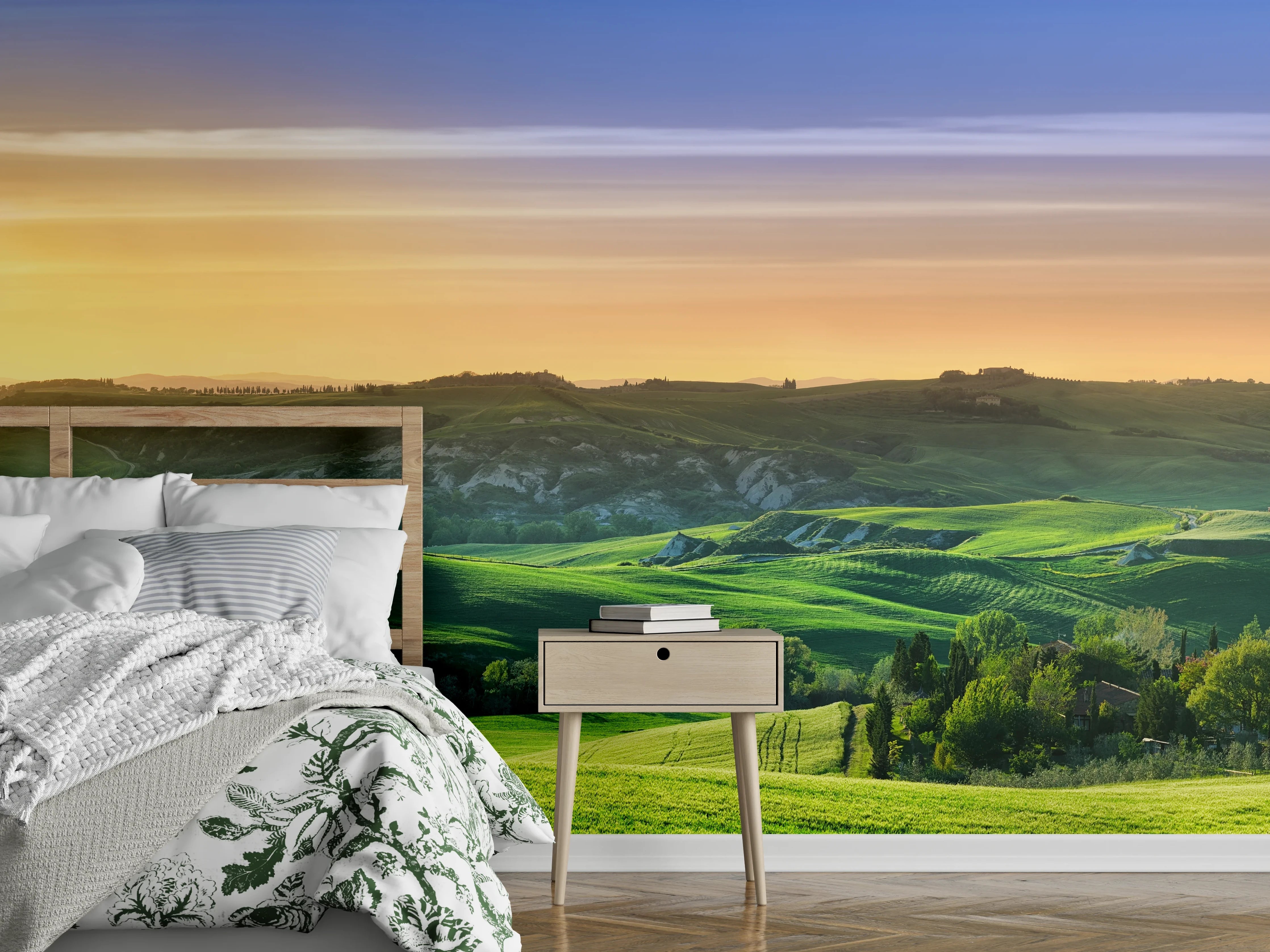 Wandverkleidung Schlafzimmer - Grüne Toskana Panorama