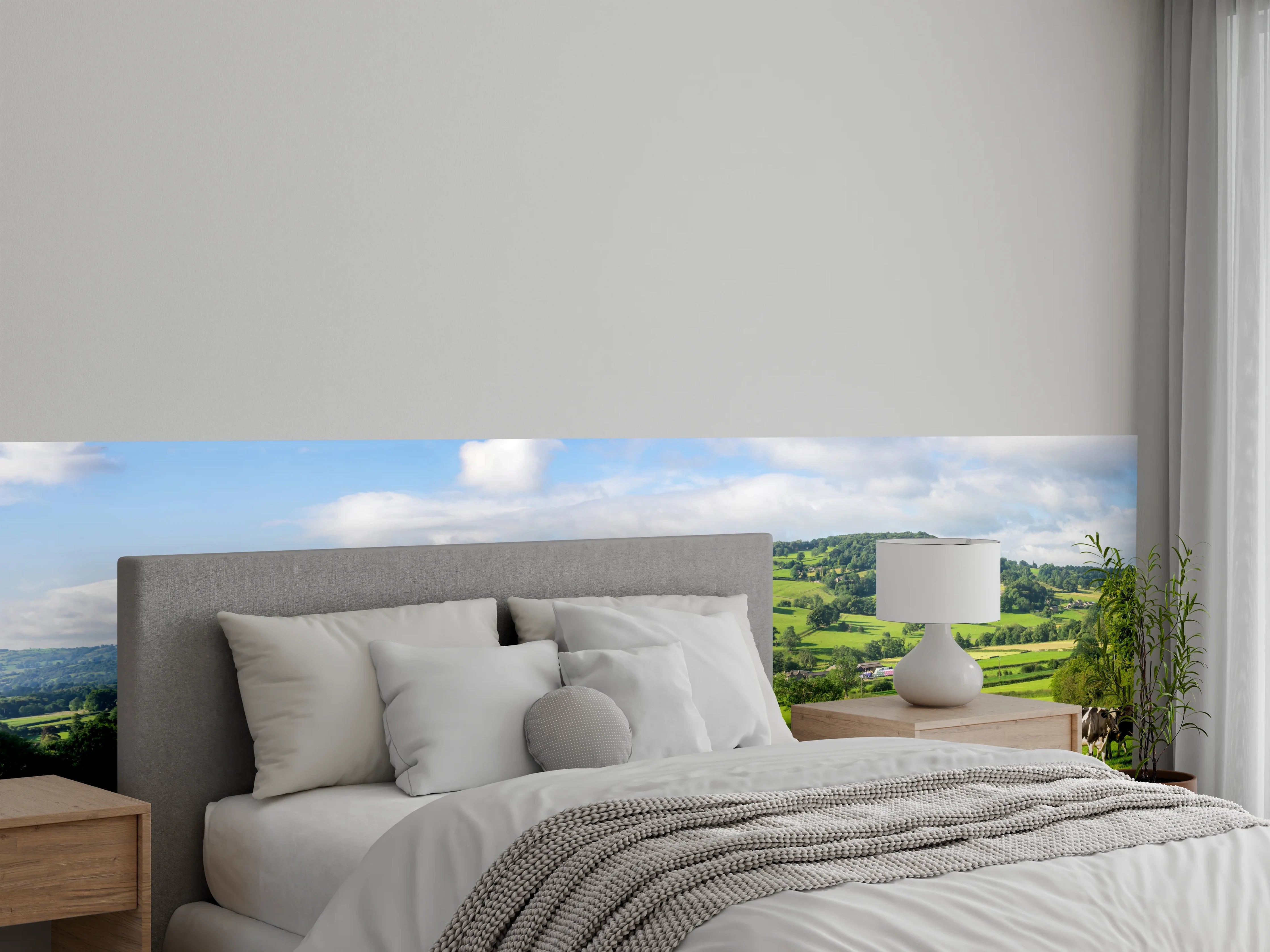 Wandverkleidung Schlafzimmer - Grüne Weide mit Kühen
