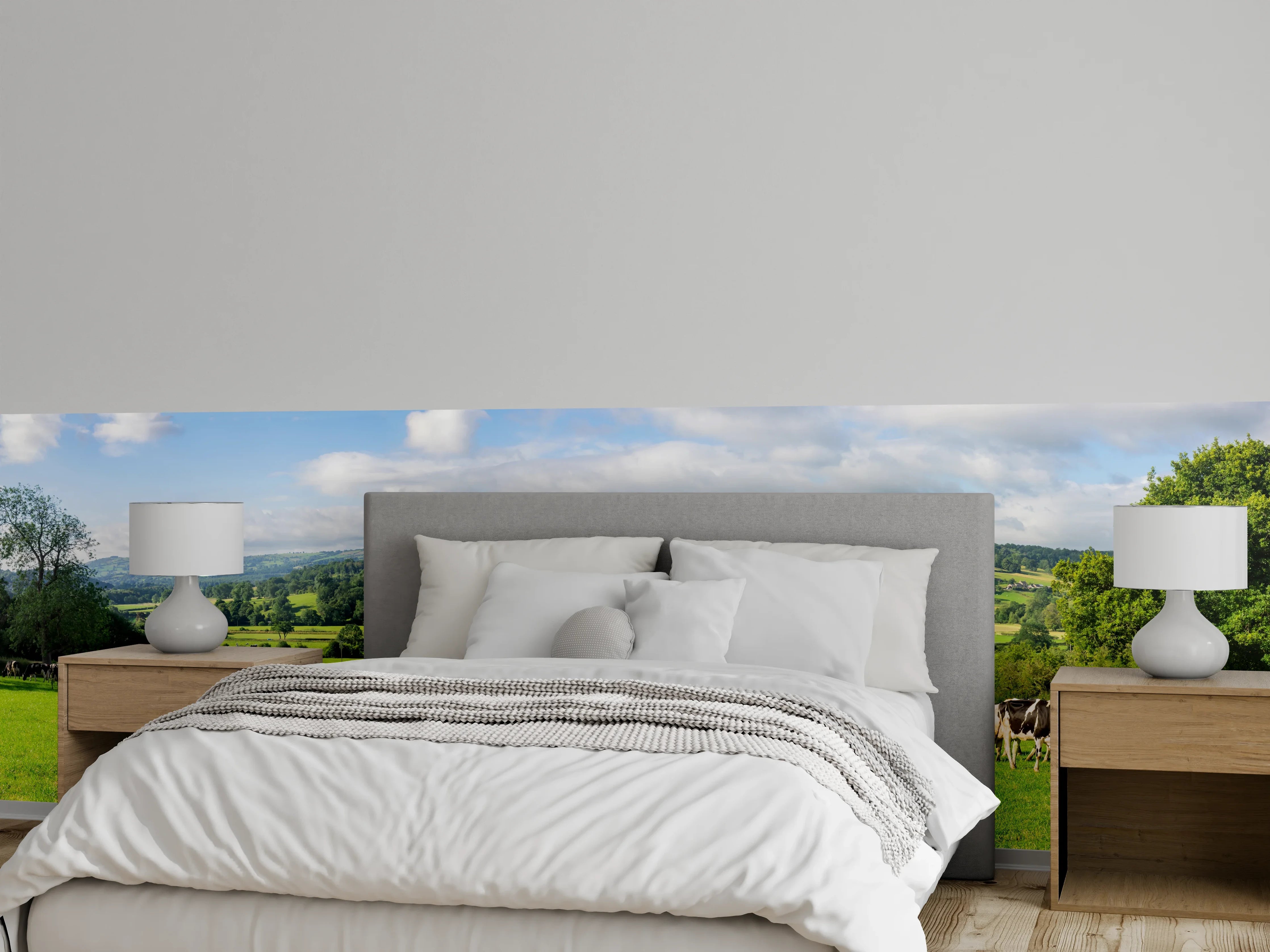 Wandverkleidung Schlafzimmer - Grüne Weide mit Kühen