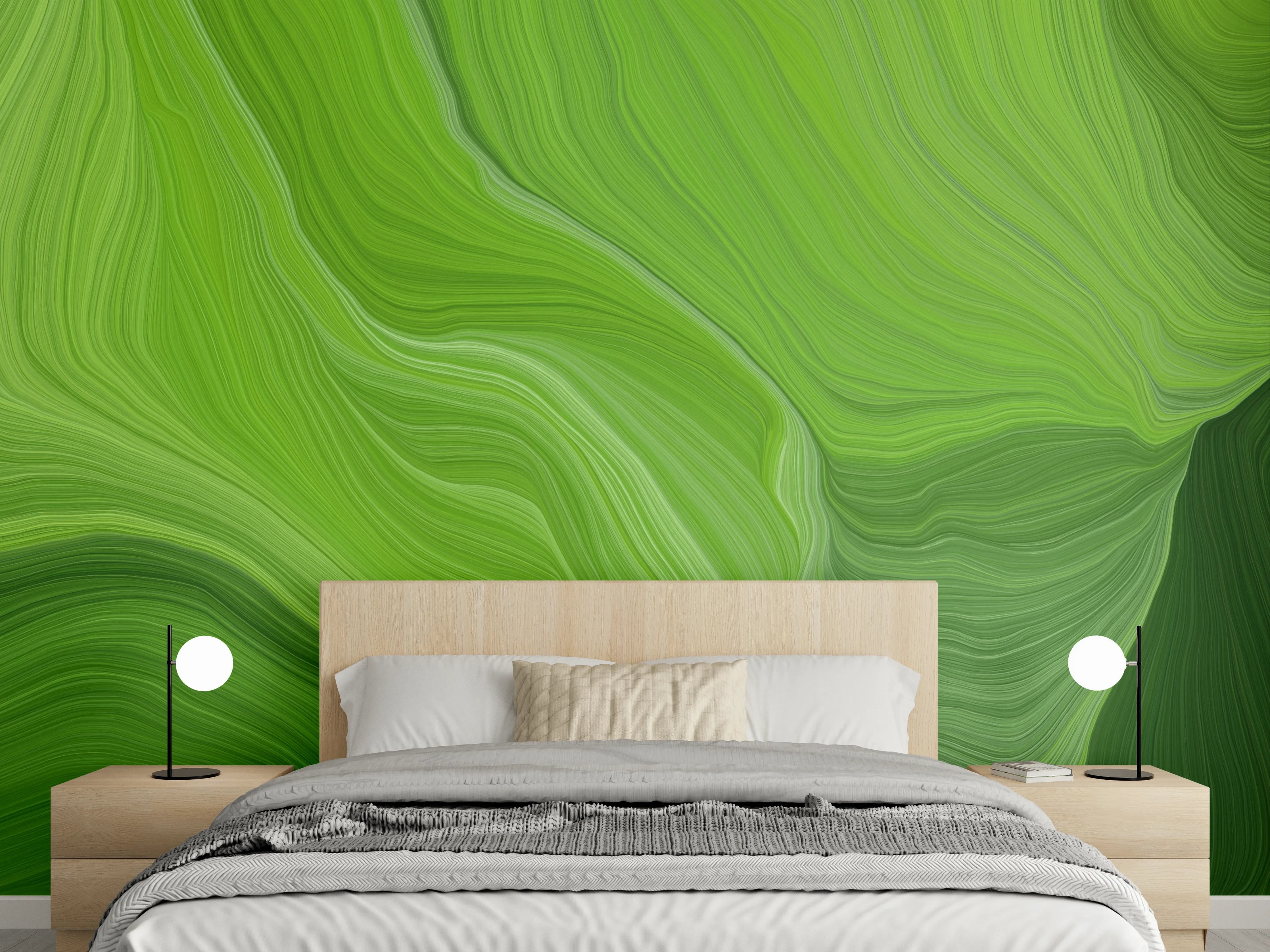 Wandverkleidung Schlafzimmer - Grüne Wellen Abstrakt Naturmotiv