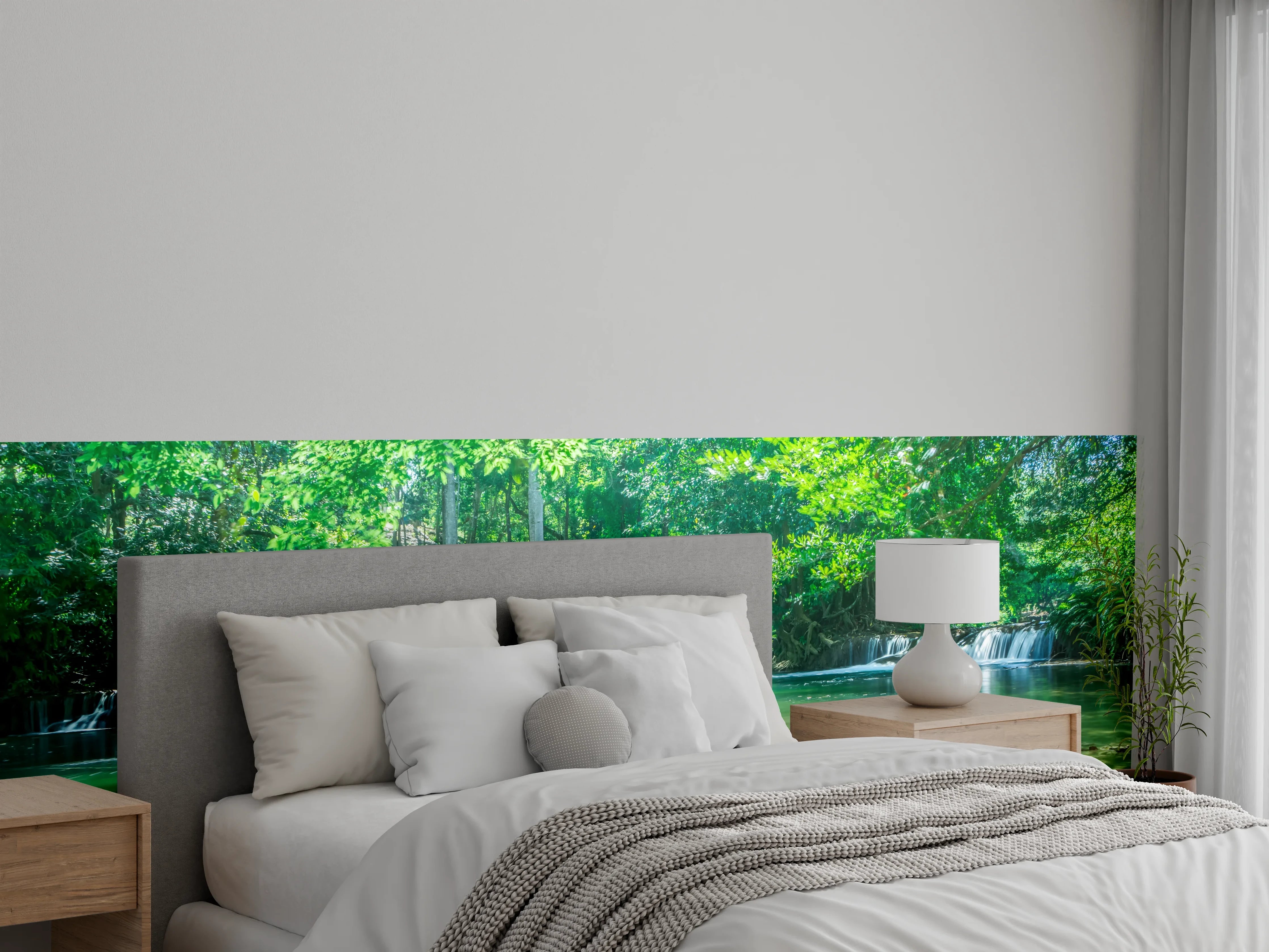 Wandverkleidung Schlafzimmer - Grüner Waldwasserfall Naturmotivation