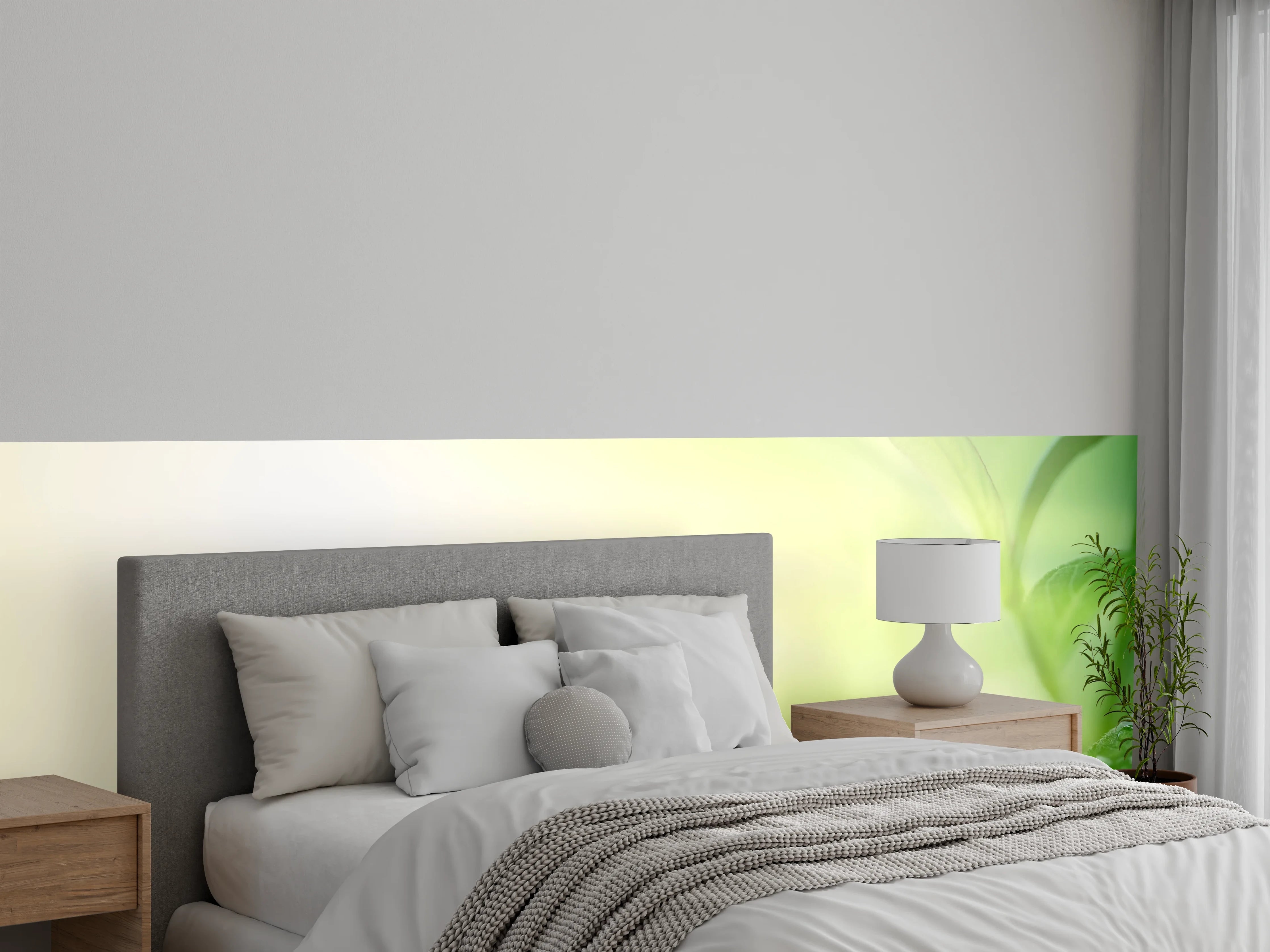 Wandverkleidung Schlafzimmer - Grünes Blatt Regentropfen Sommer