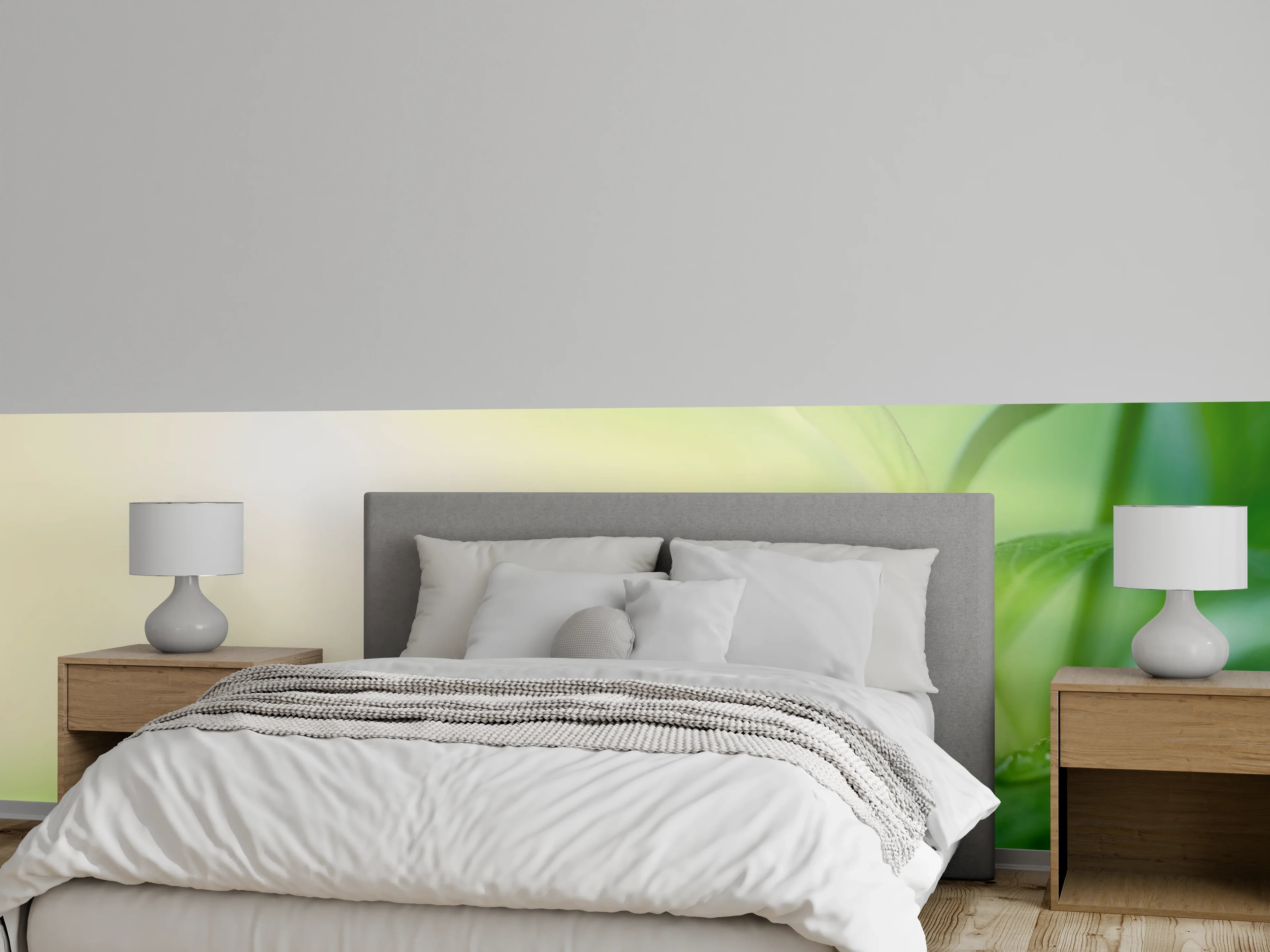 Wandverkleidung Schlafzimmer - Grünes Blatt Regentropfen Sommer