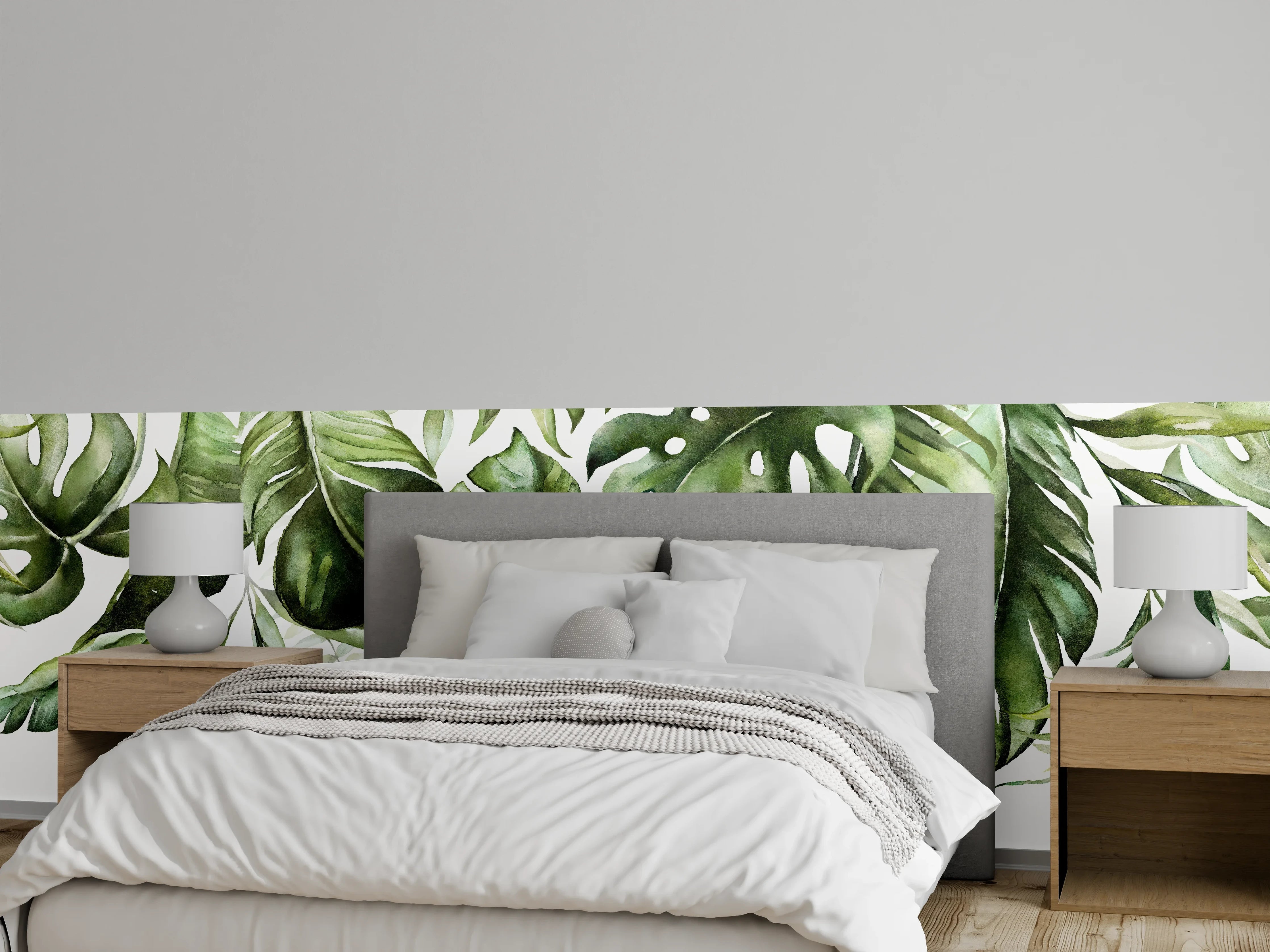 Wandverkleidung Schlafzimmer - Grünes Dschungelblatt-Design mit lebendiger Blättervielfalt