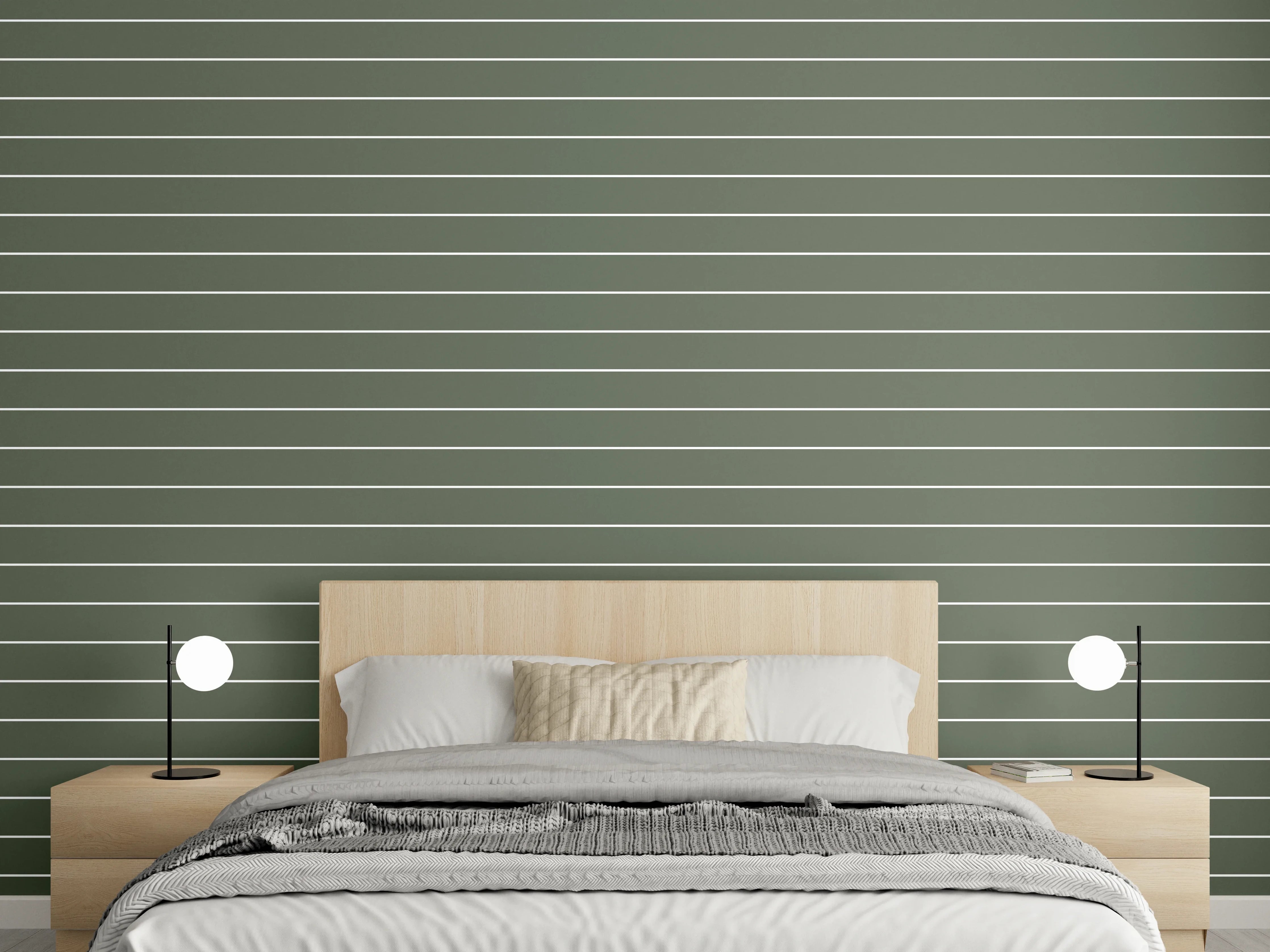 Wandverkleidung Schlafzimmer - Grünes Streifenmuster modern minimalistisch