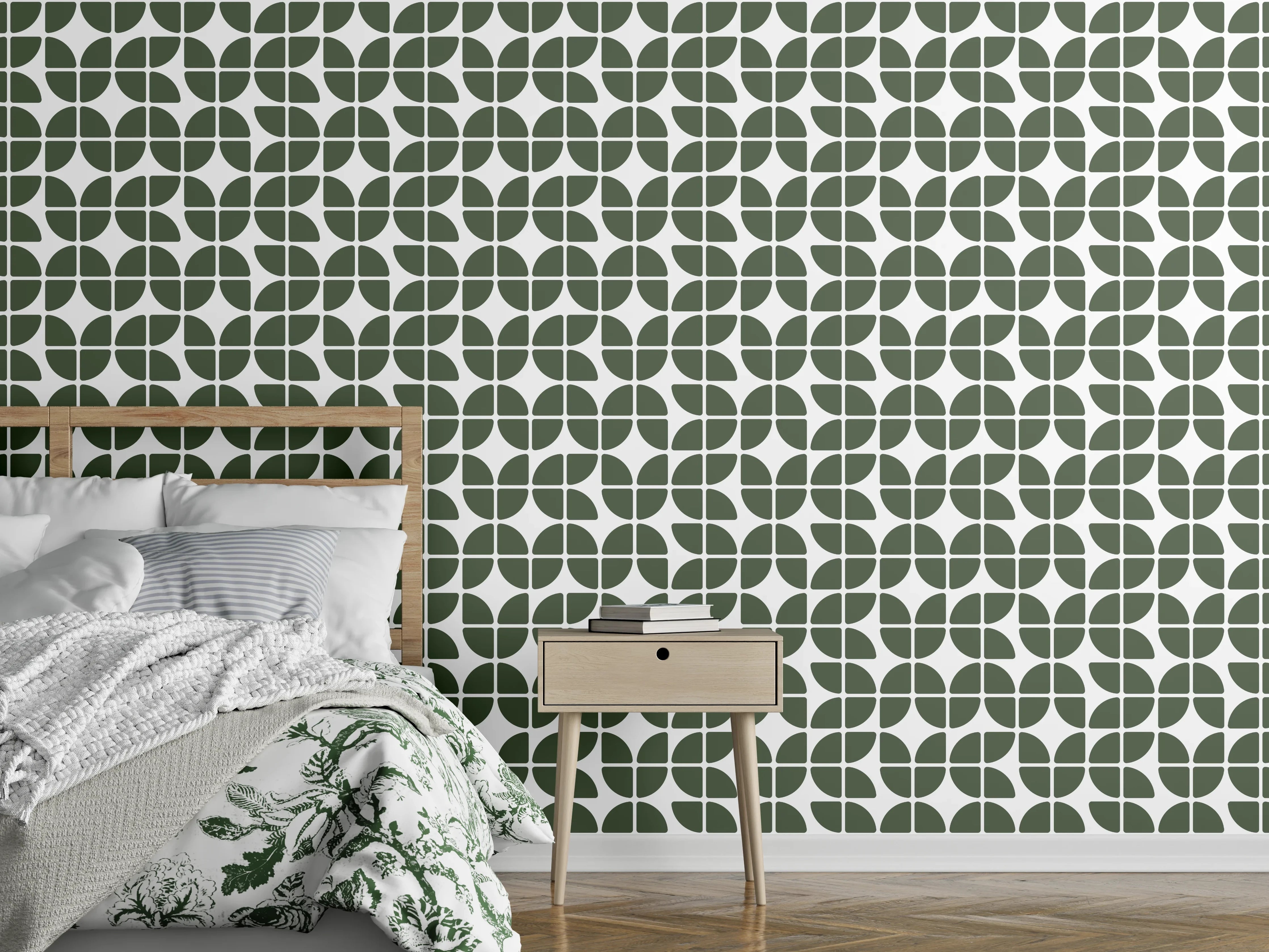 Wandverkleidung Schlafzimmer - Grünes geometrisches Fliesenmuster