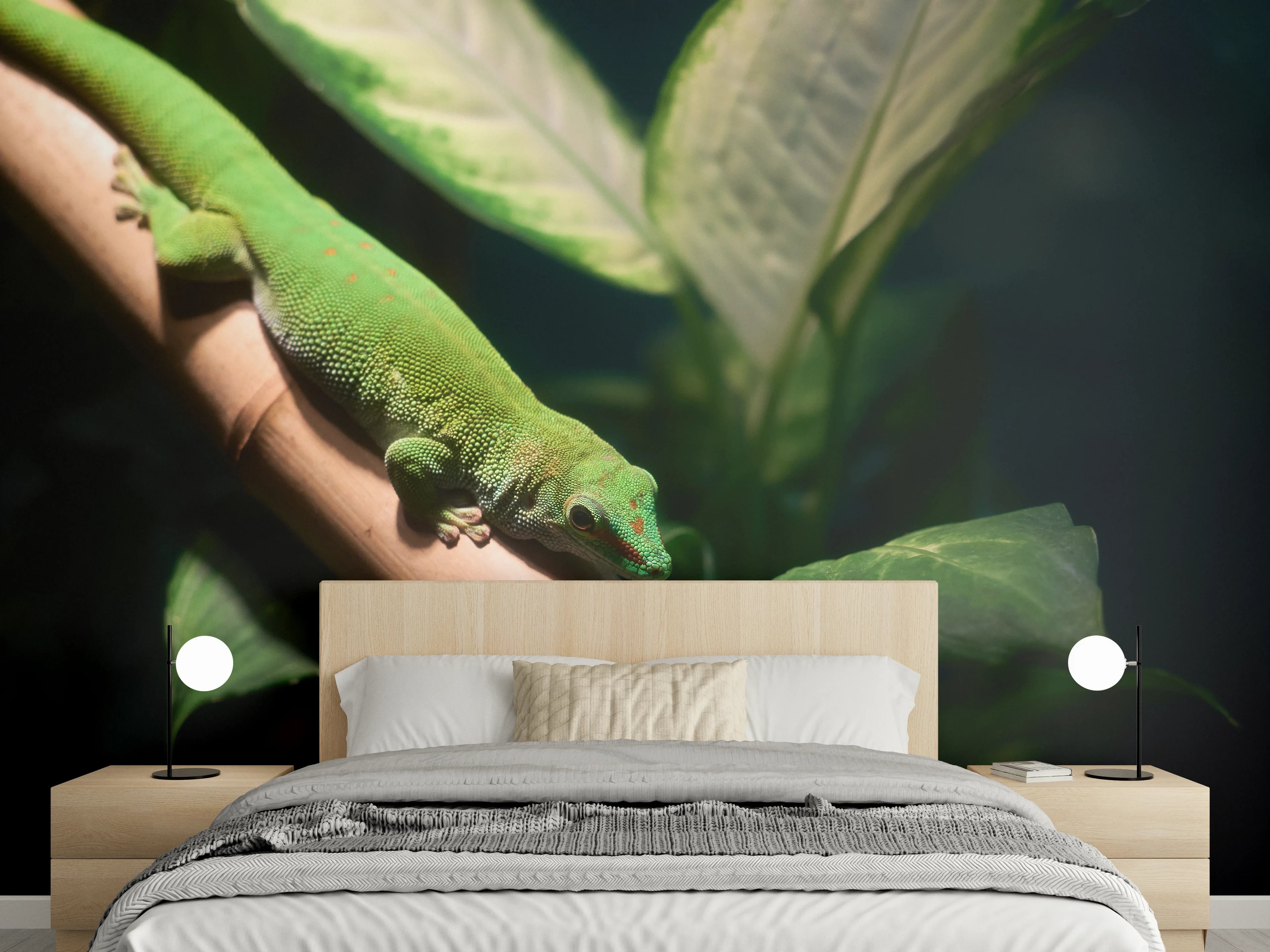 Wandverkleidung Schlafzimmer - Grünliche Eidechse