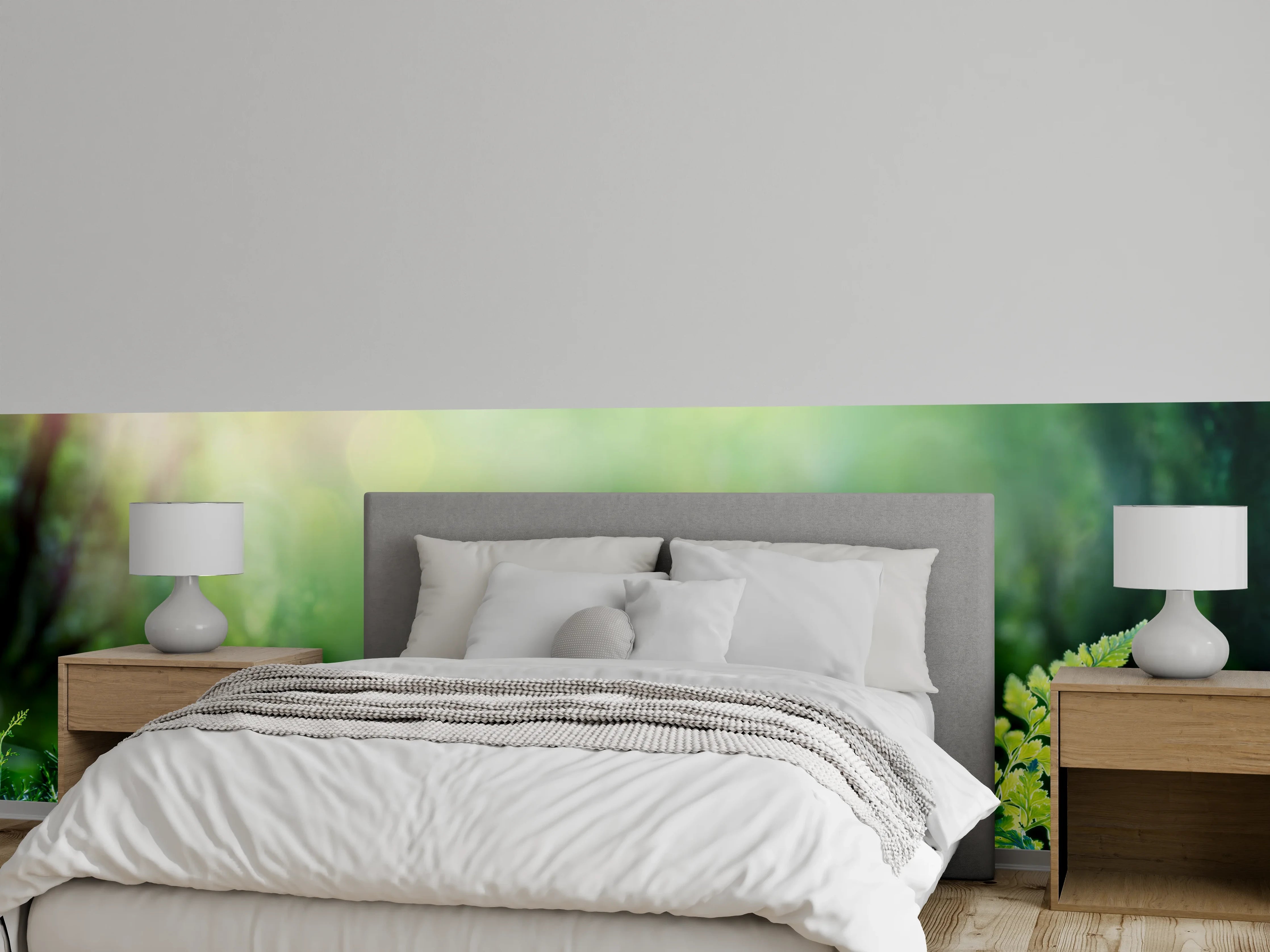 Wandverkleidung Schlafzimmer - Grünlicher Globus im Wald