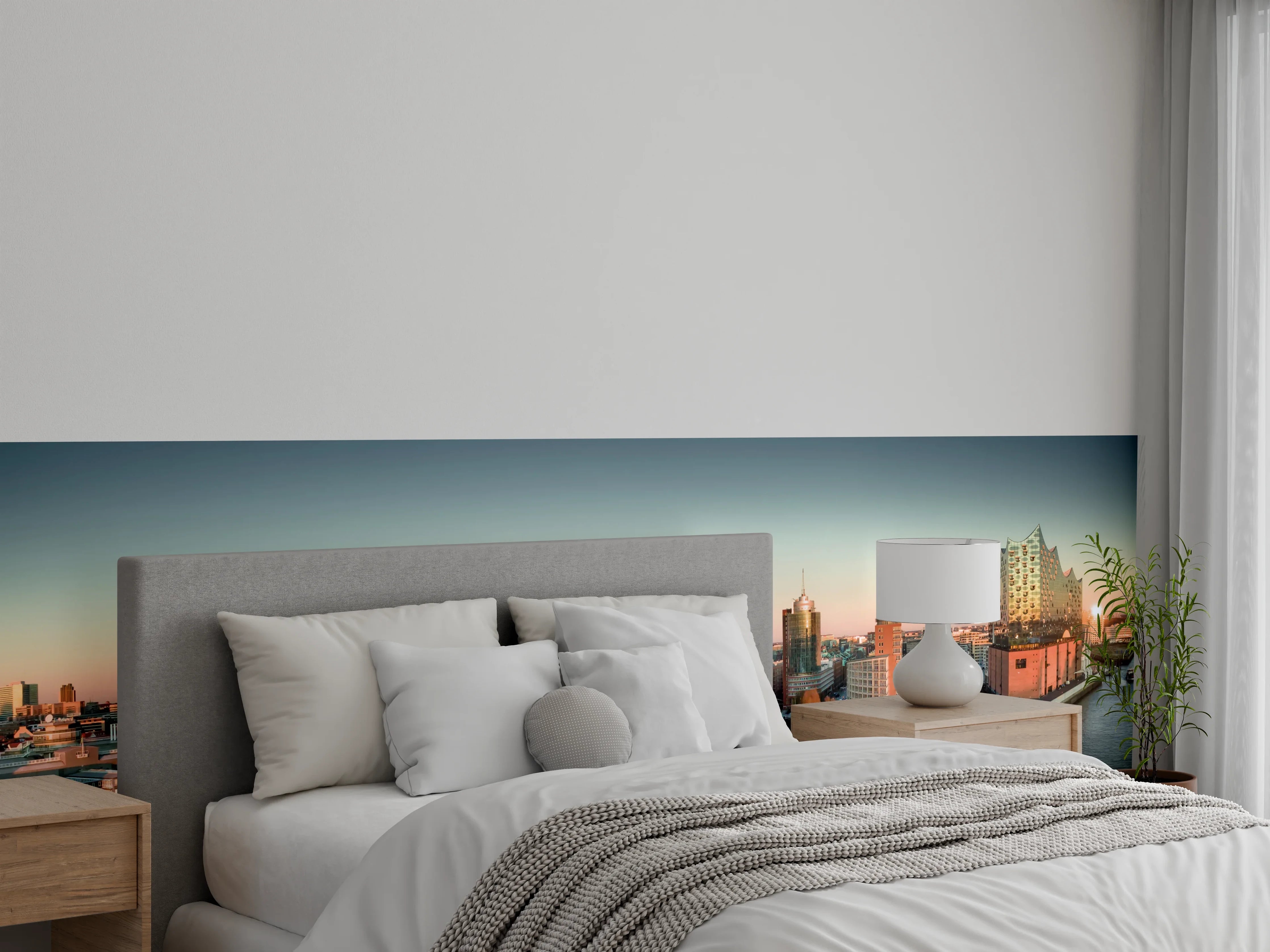 Wandverkleidung Schlafzimmer - Hamburg Skyline Panorama bei Sonnenuntergang