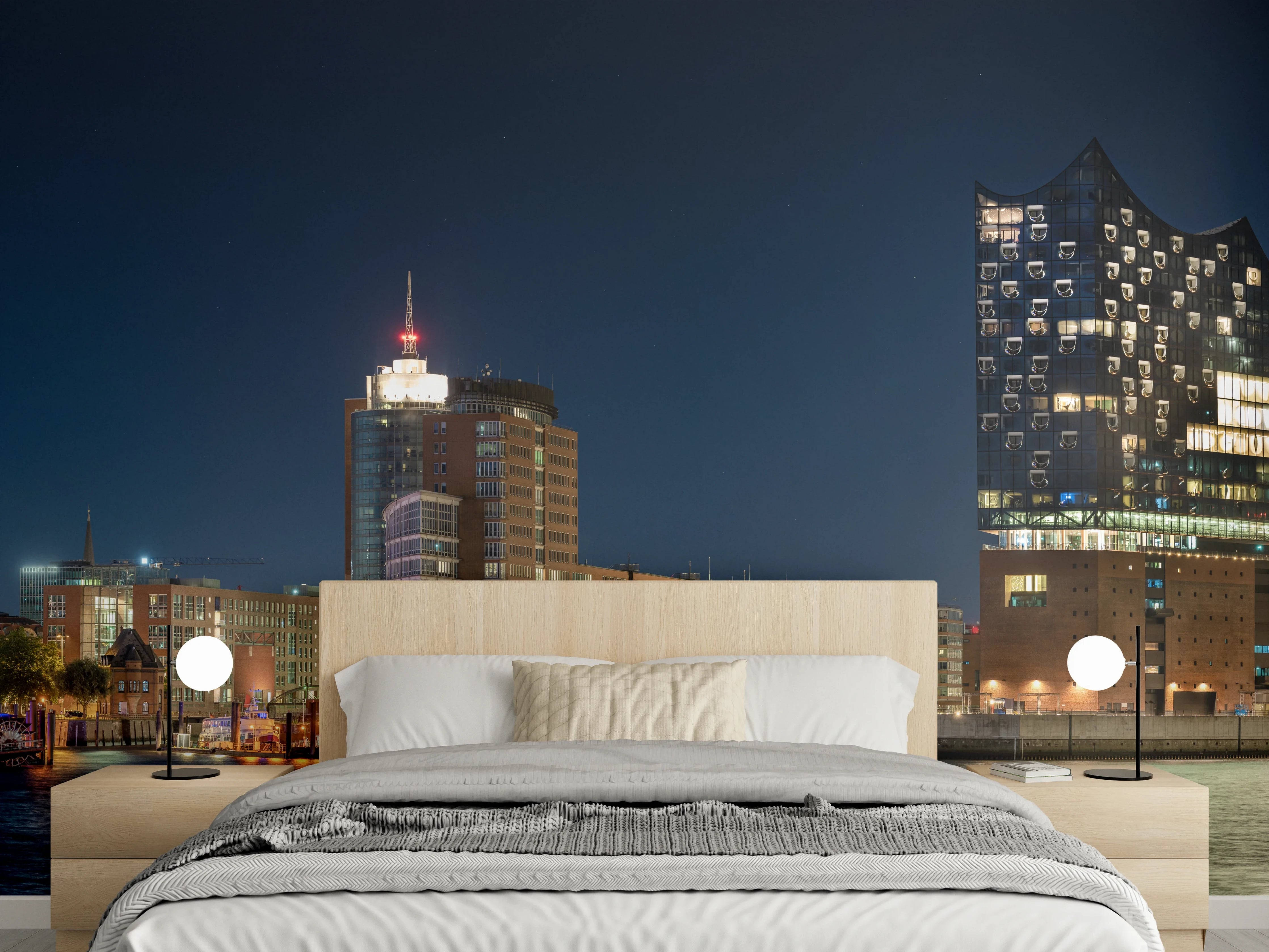 Wandverkleidung Schlafzimmer - Hamburg bei Nacht
