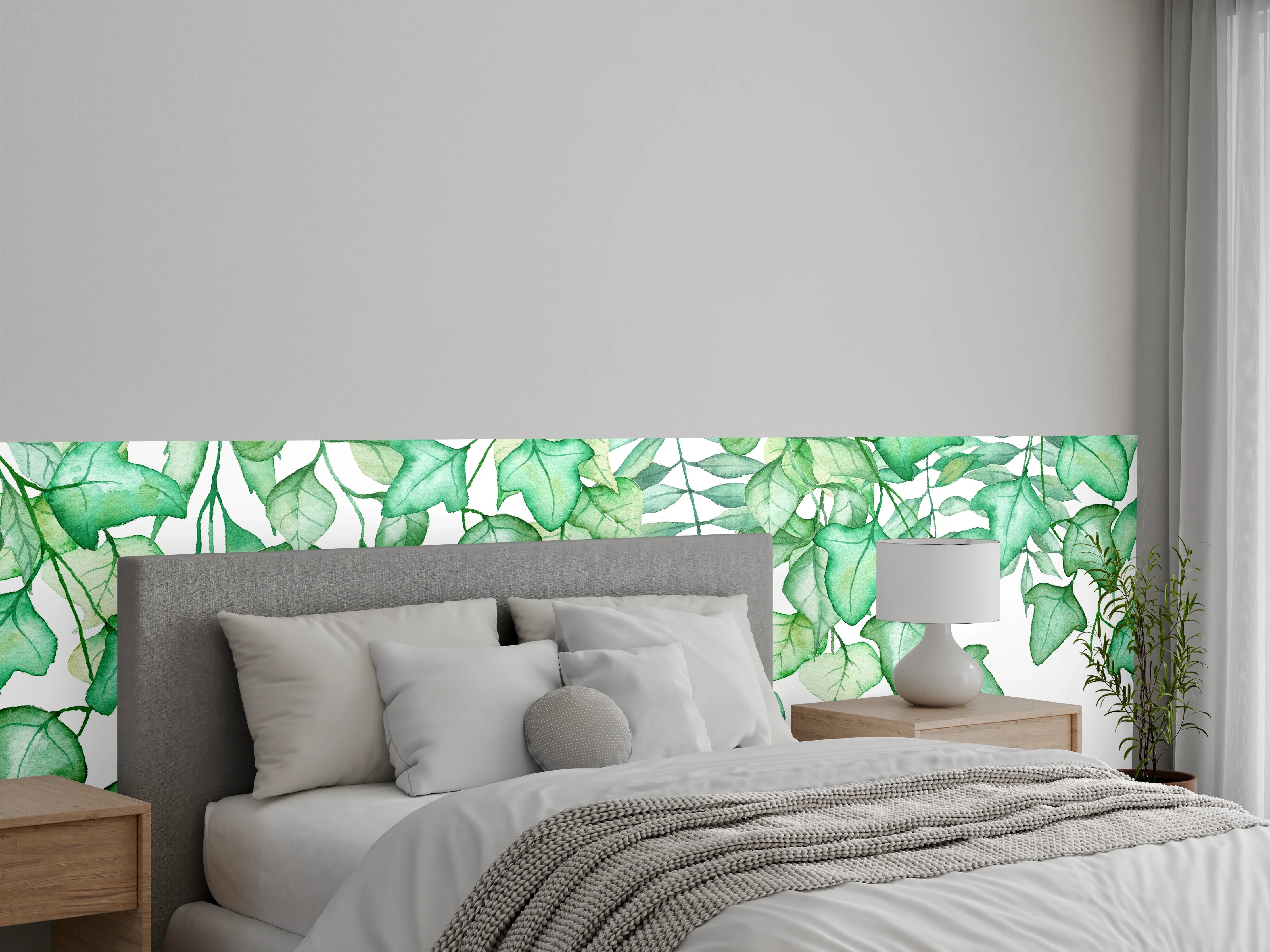 Wandverkleidung Schlafzimmer - Handgezeichneten Aquarellblättern und Efeu