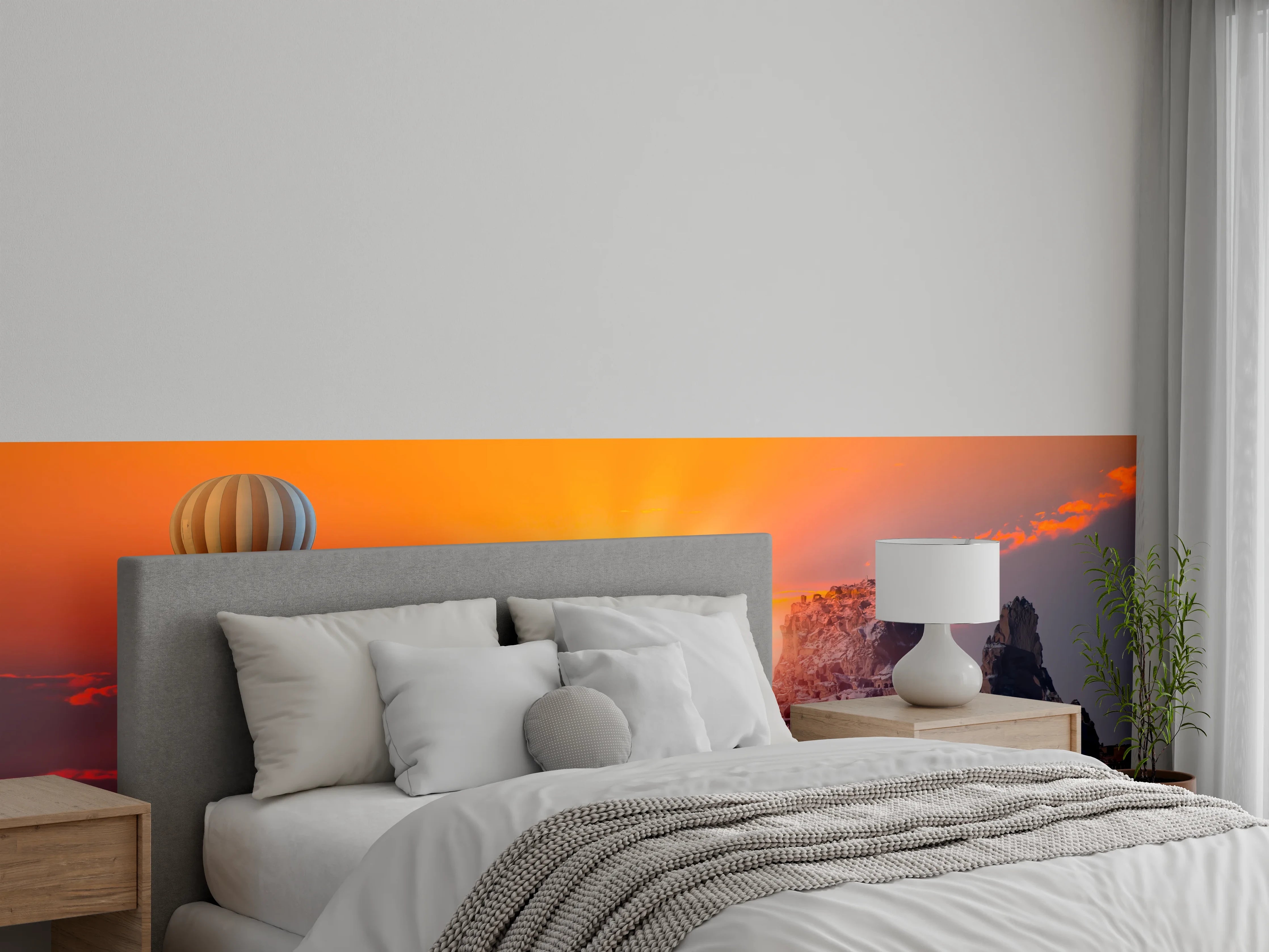 Wandverkleidung Schlafzimmer - Heißluftballon bei Sonnenaufgang über Kappadokien