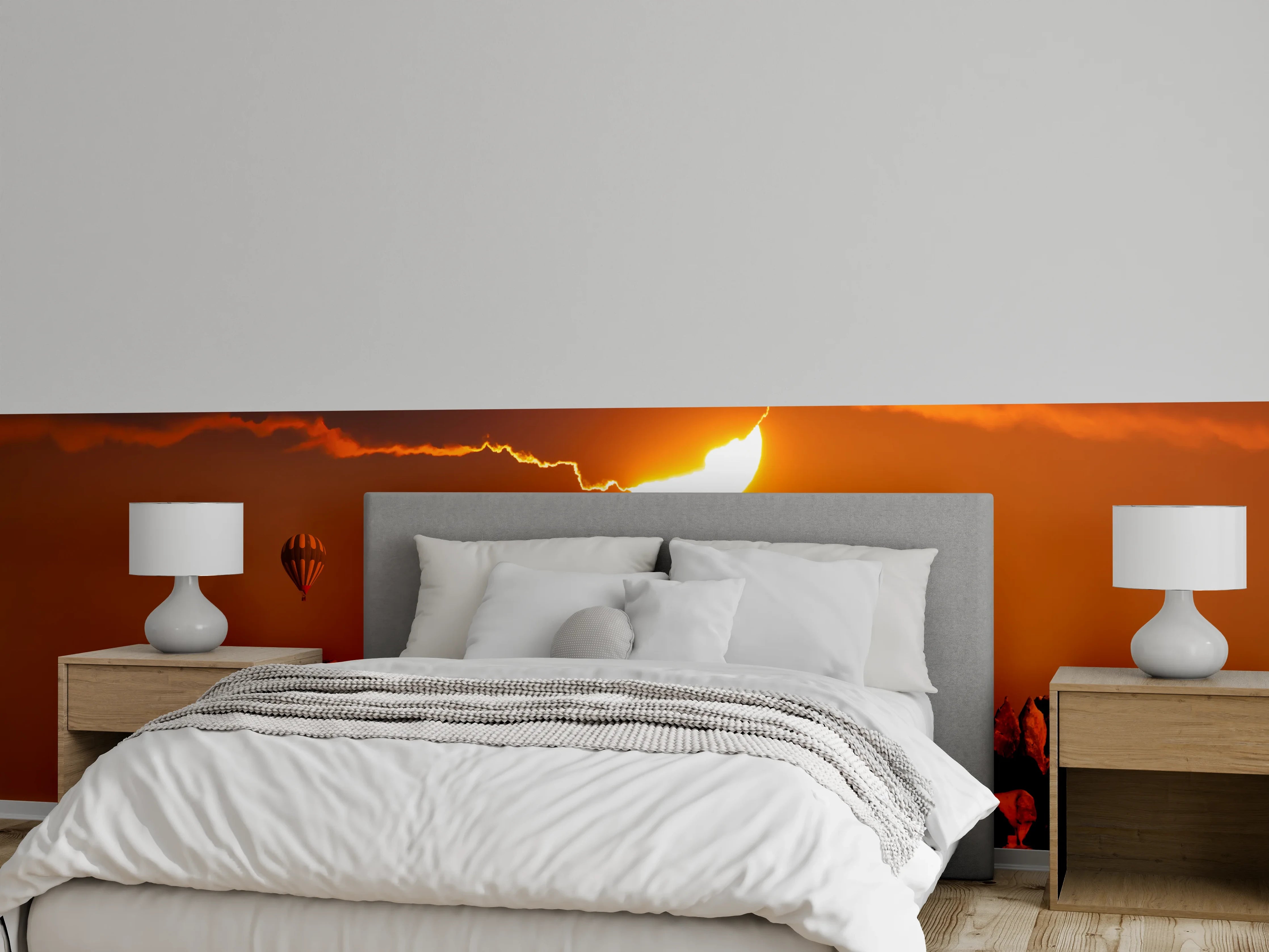 Wandverkleidung Schlafzimmer - Heißluftballons Sonnenuntergang Wüstenlandschaft