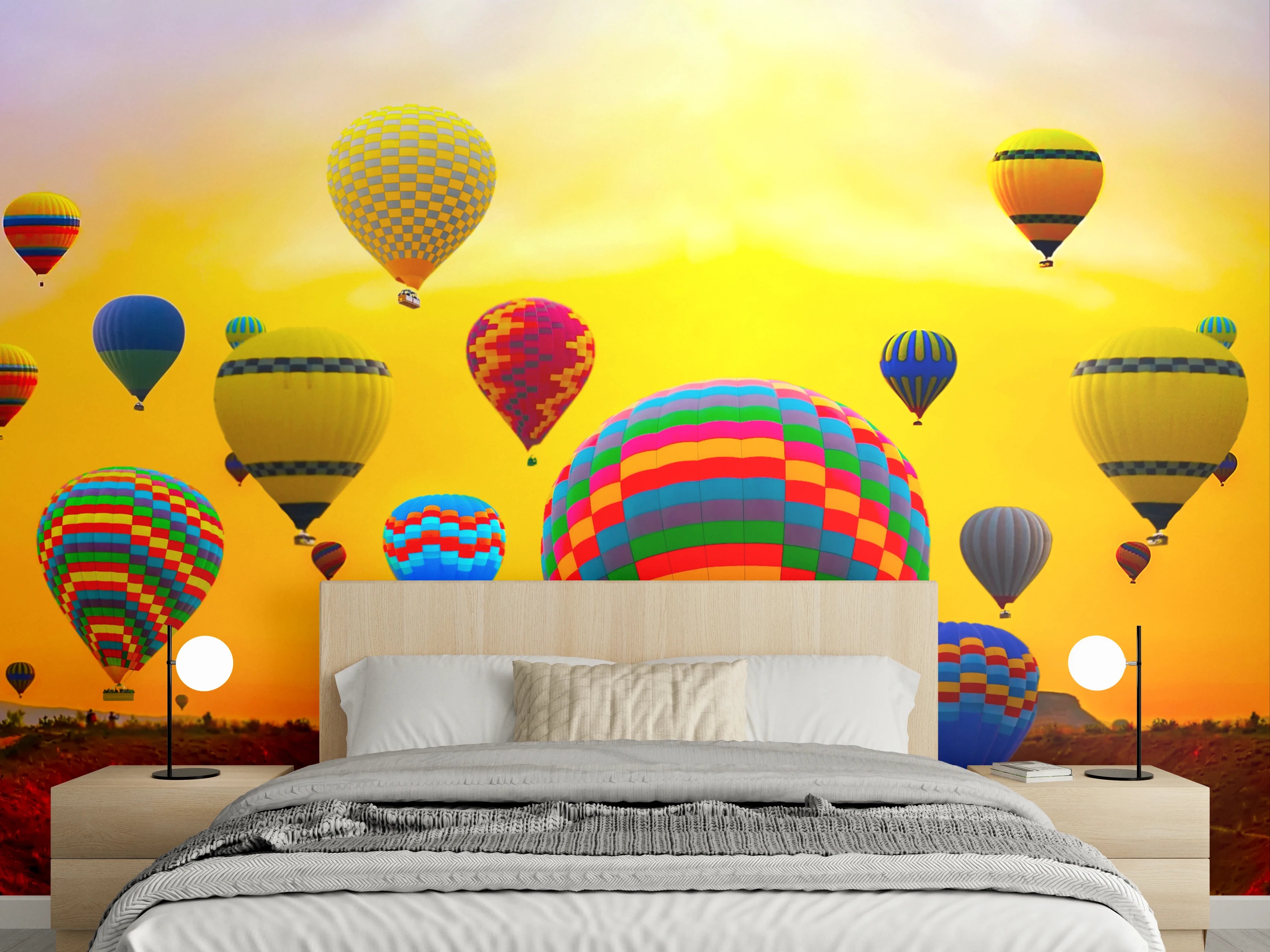 Wandverkleidung Schlafzimmer - Heißluftballons vor Sonnenaufgang