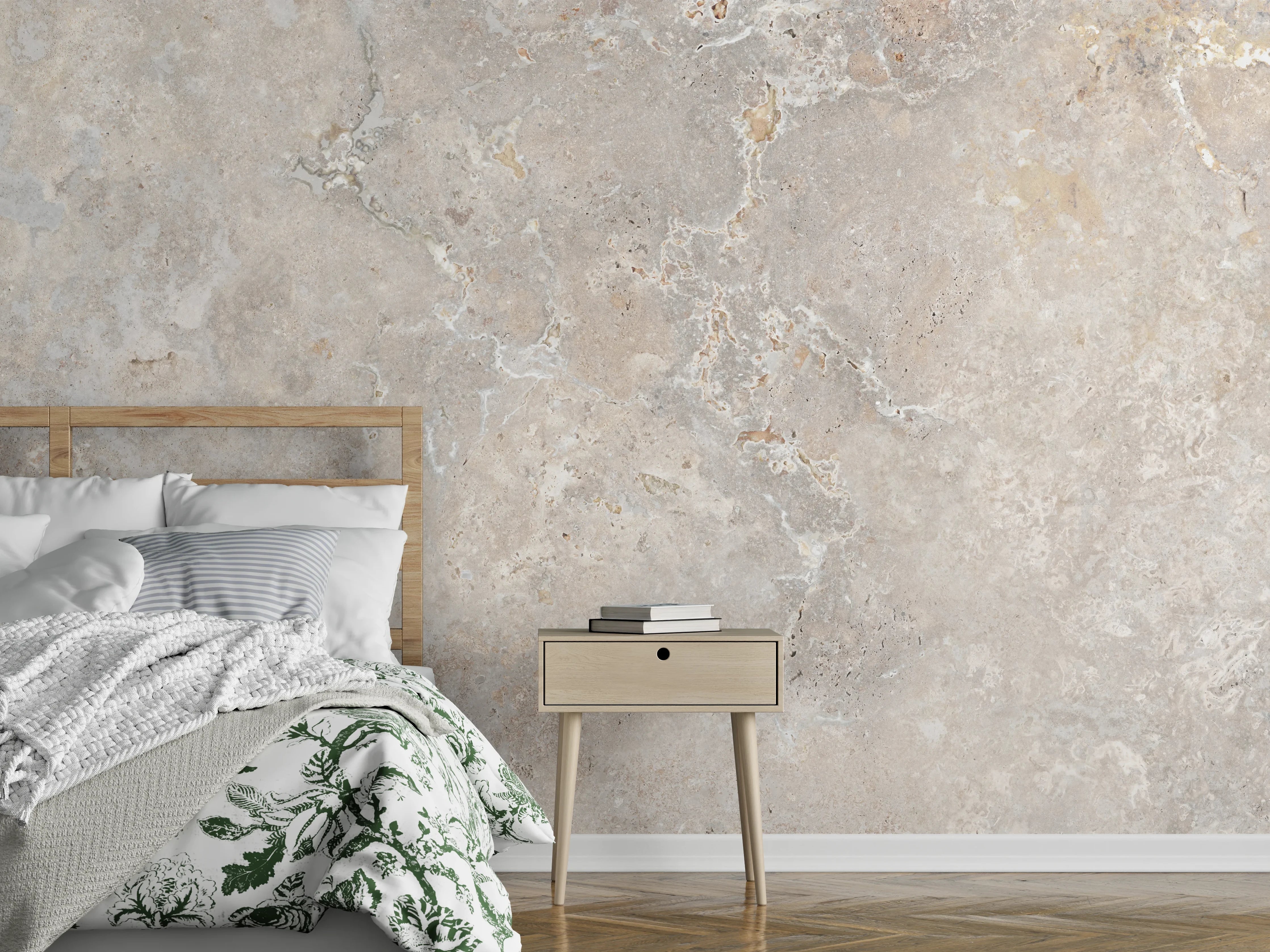 Wandverkleidung Schlafzimmer - Hell bräunliche edle Marmortextur