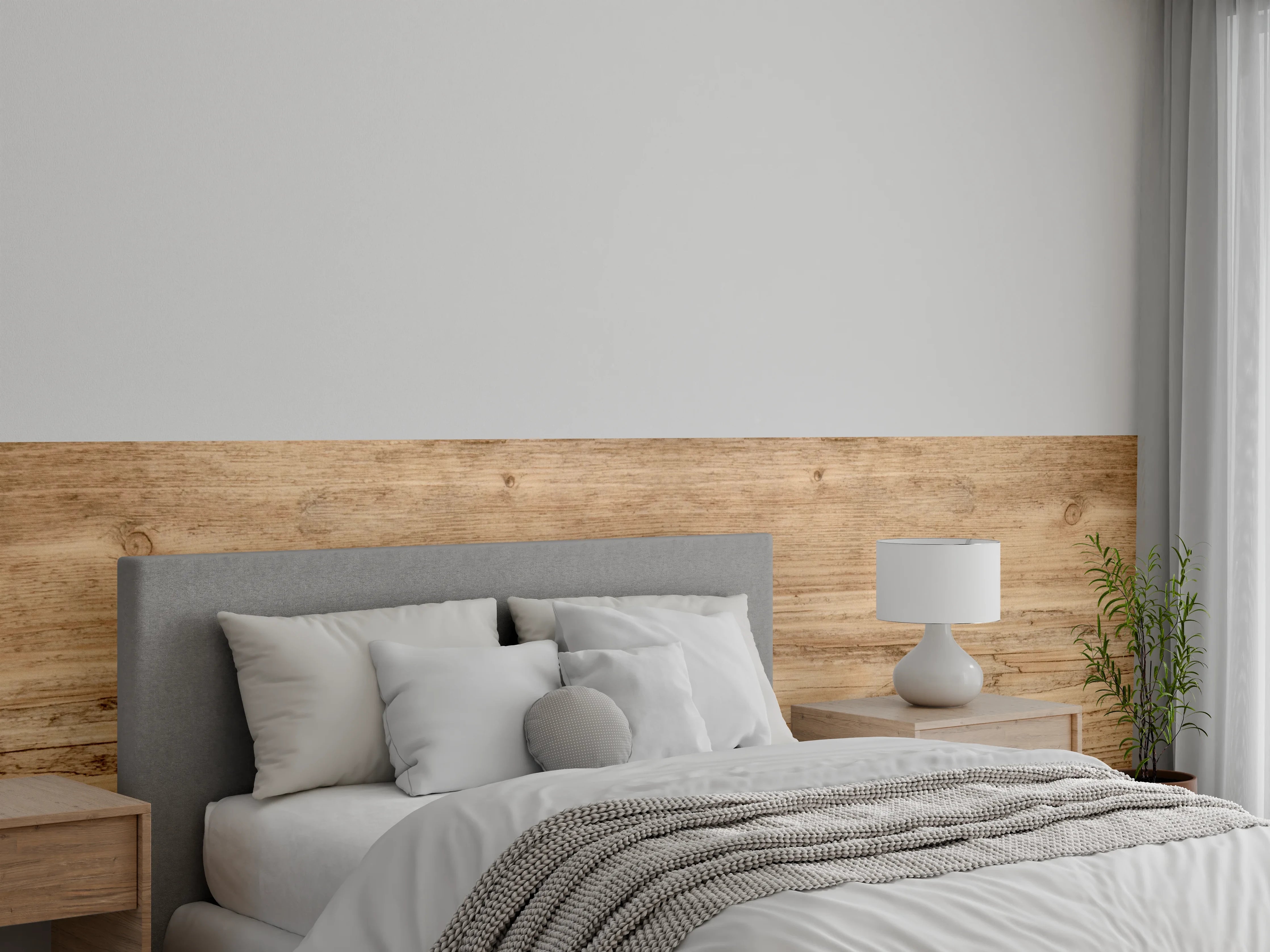 Wandverkleidung Schlafzimmer - Hell-rustikale Holzplatte