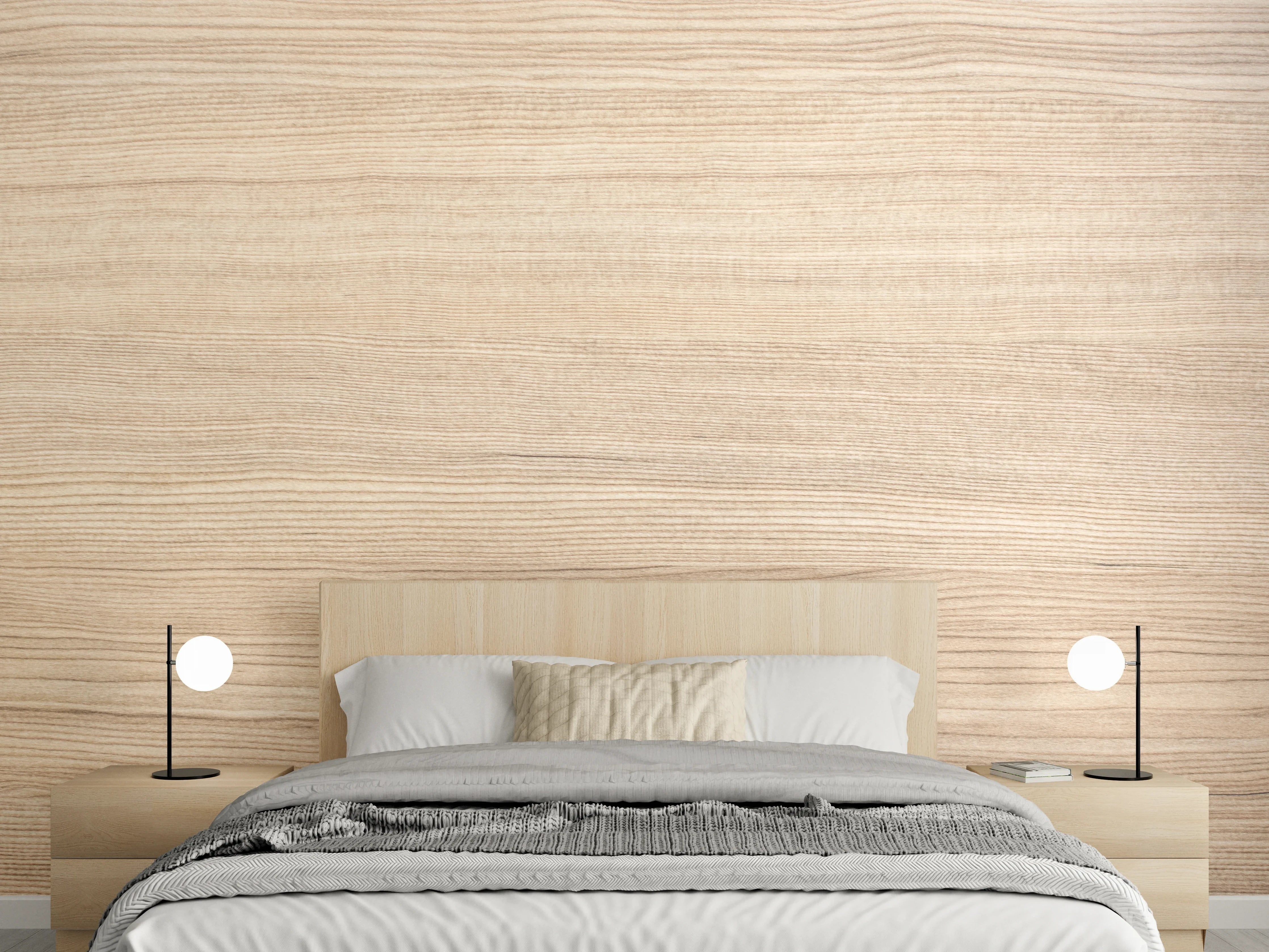 Wandverkleidung Schlafzimmer - Hellbeige Holzmaserung