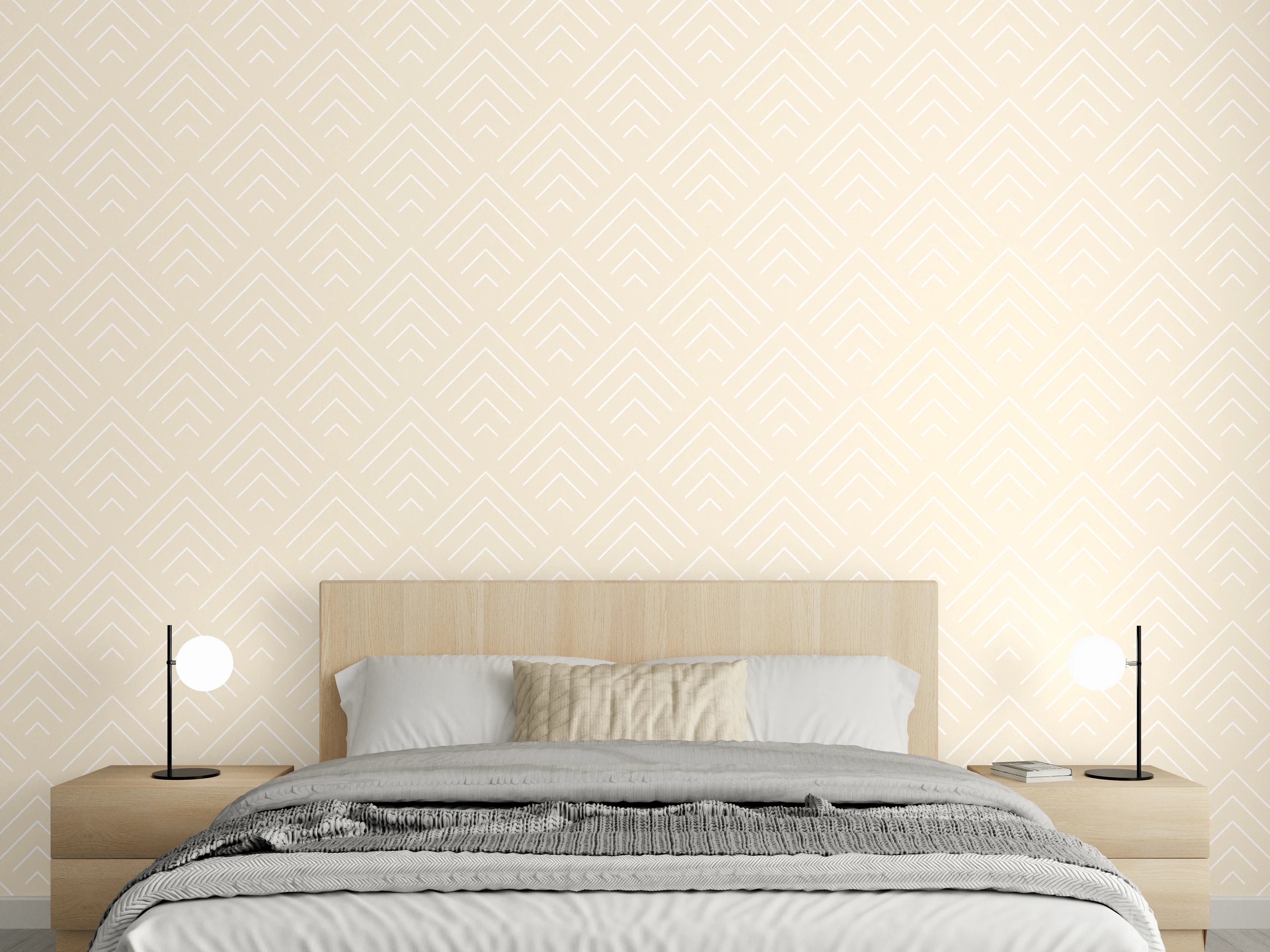 Wandverkleidung Schlafzimmer - Hellbeige Wand mit dezentem Muster