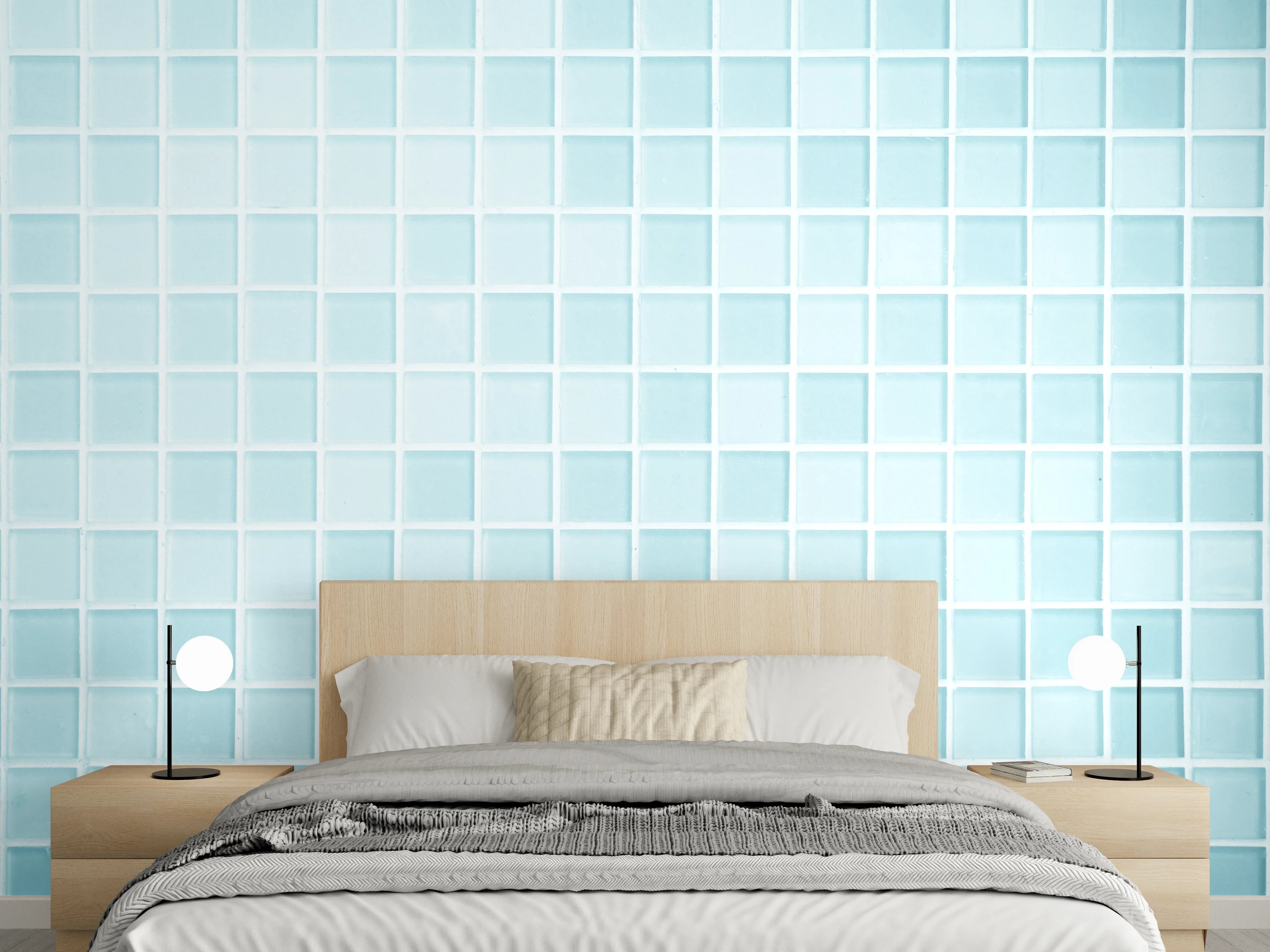 Wandverkleidung Schlafzimmer - Hellblaue Mosaikfliesen Wand Wohnzimmer