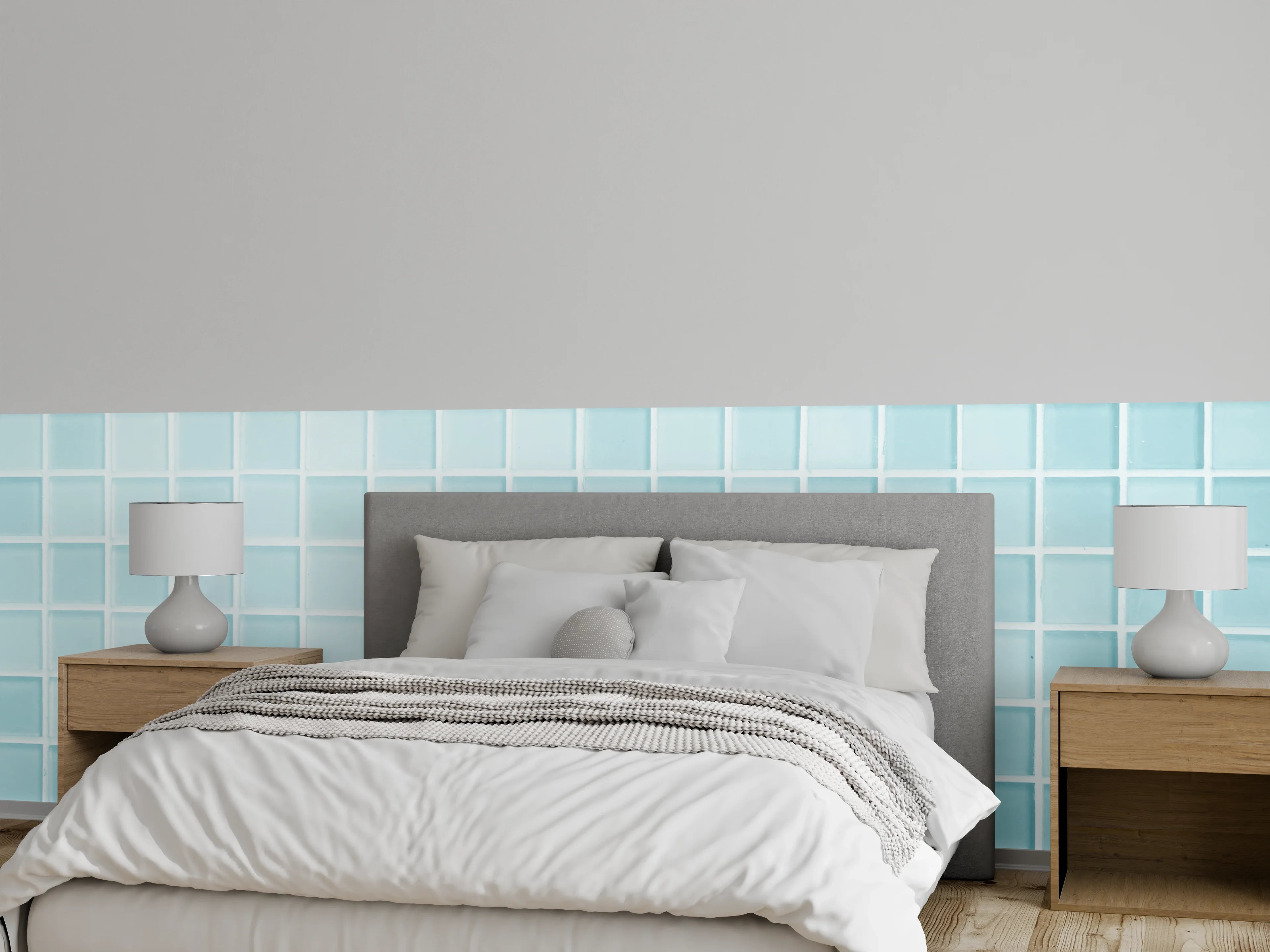 Wandverkleidung Schlafzimmer - Hellblaue Mosaikfliesen Wand Wohnzimmer