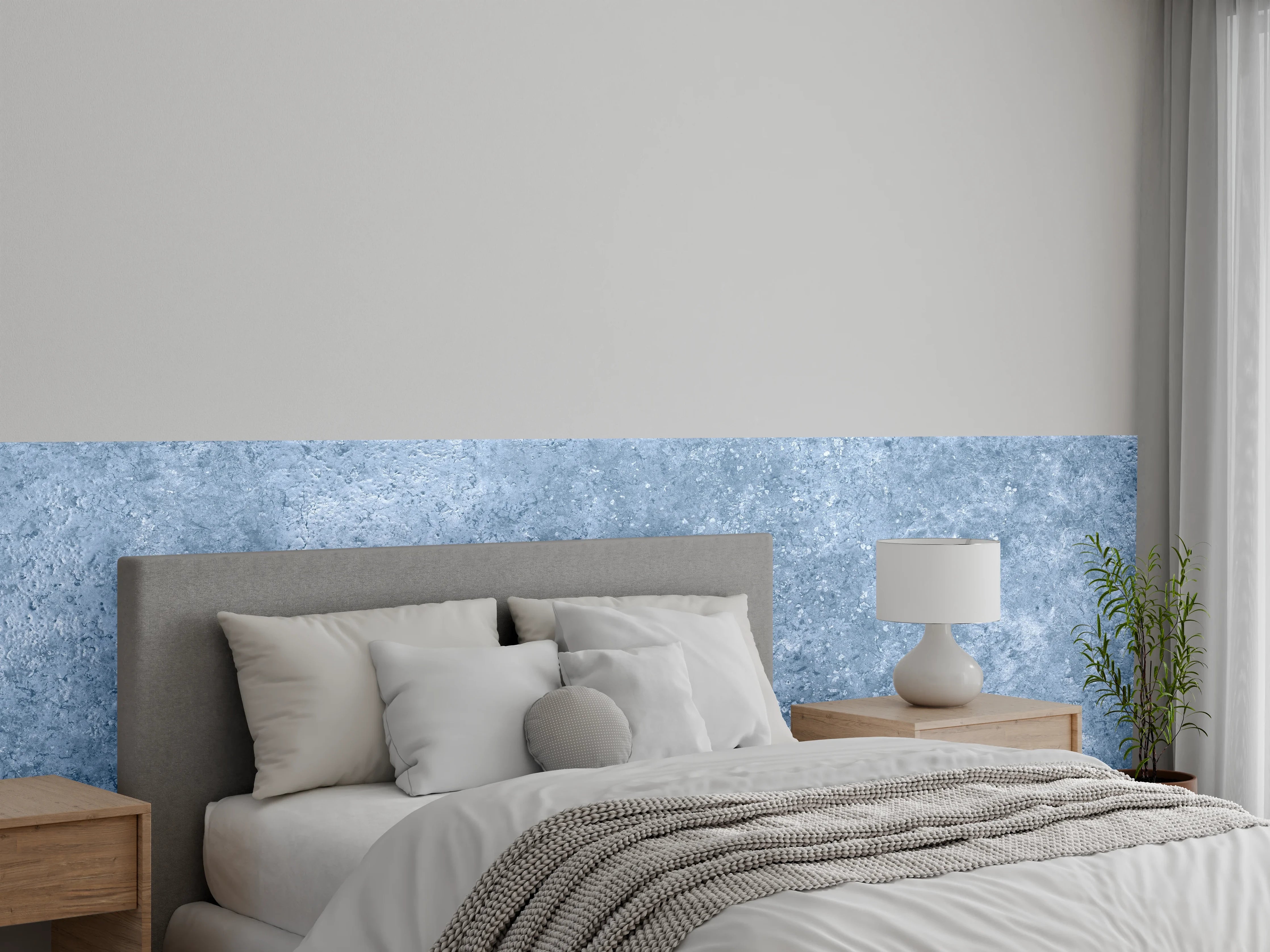 Wandverkleidung Schlafzimmer - Hellblaue getünchte Wandtextur