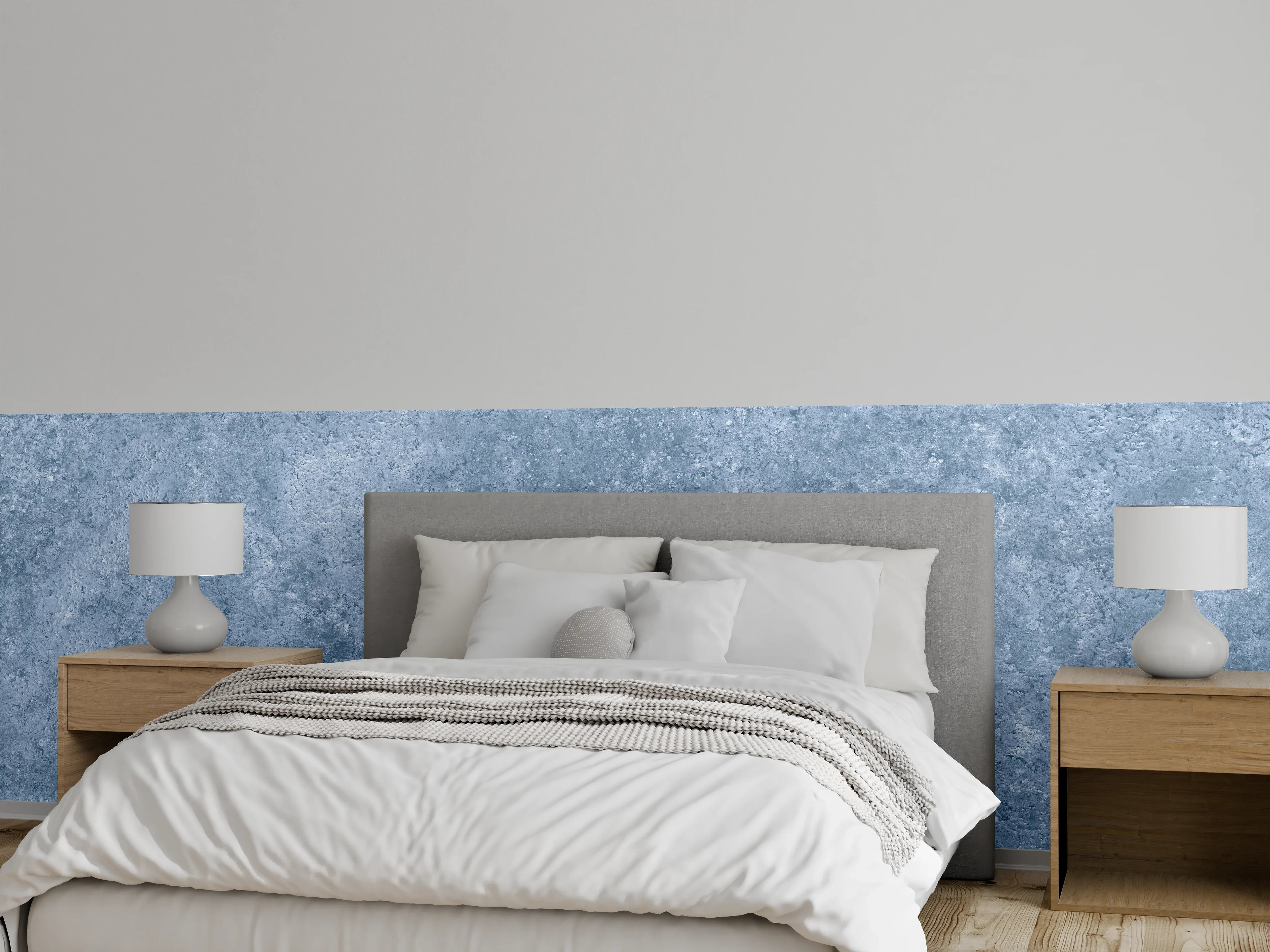 Wandverkleidung Schlafzimmer - Hellblaue getünchte Wandtextur
