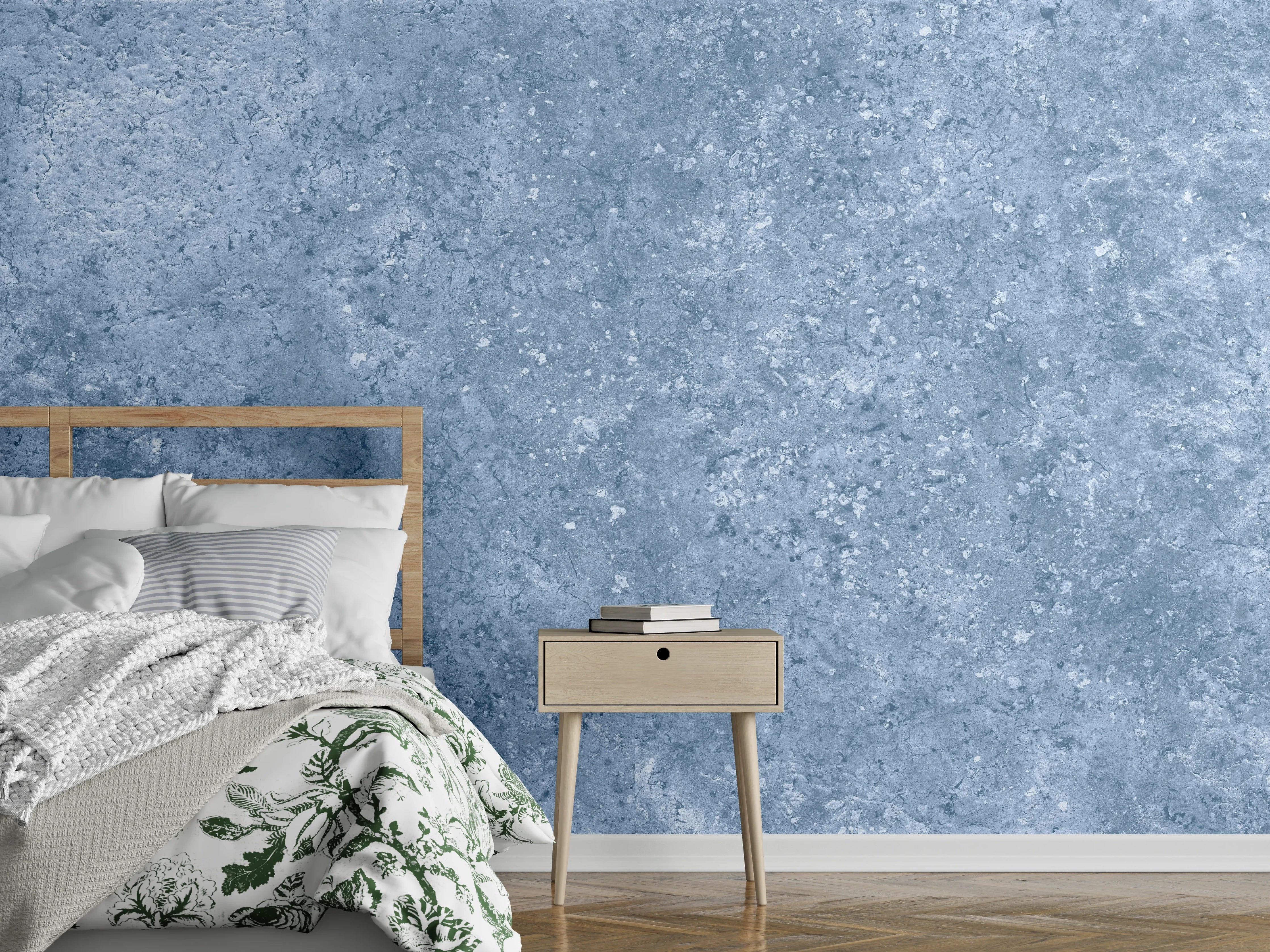 Wandverkleidung Schlafzimmer - Hellblaue getünchte Wandtextur