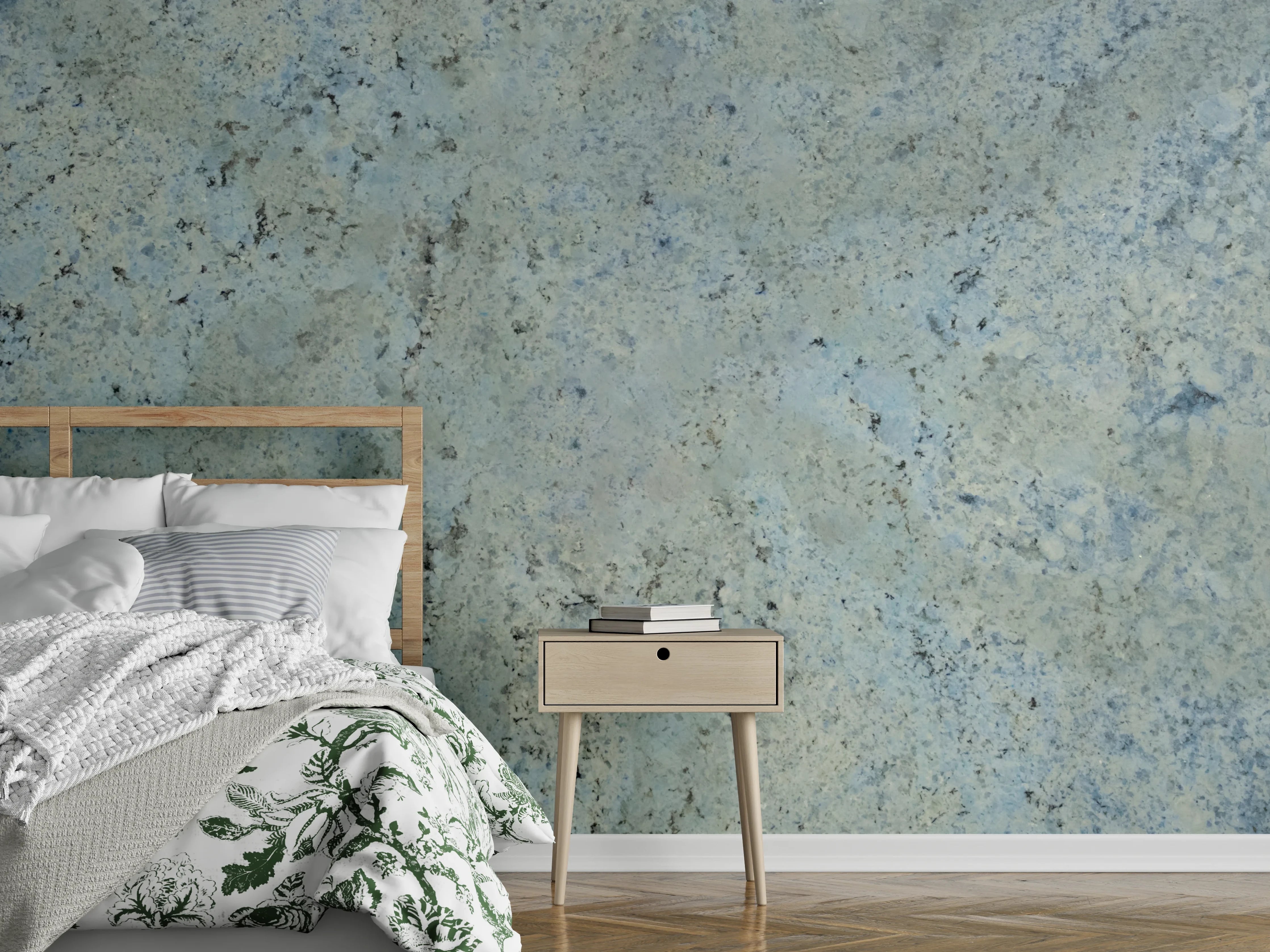 Wandverkleidung Schlafzimmer - Hellblauer Granit mit natürlicher Struktur
