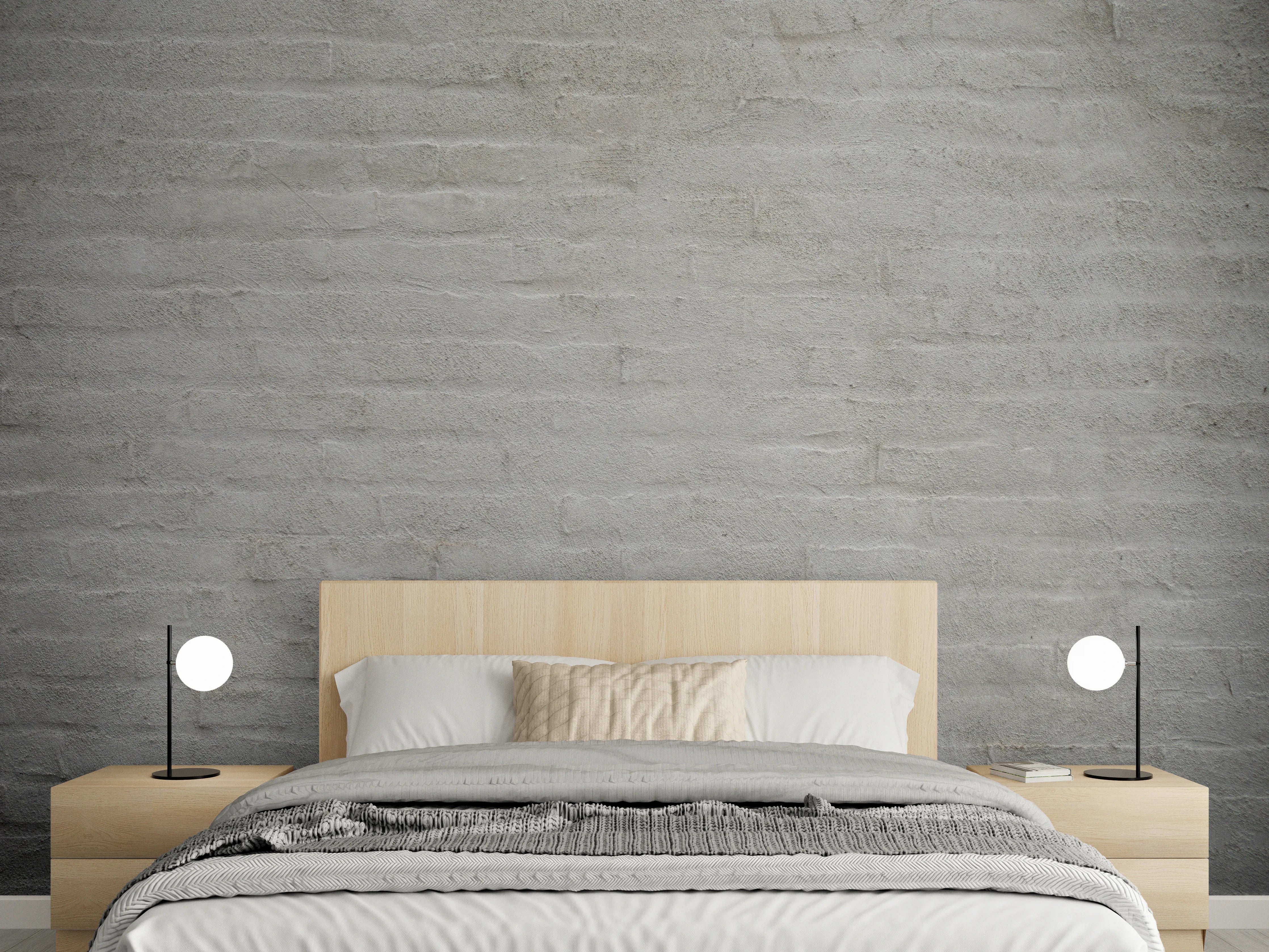 Wandverkleidung Schlafzimmer - Helle Backsteinwand in sanftem Grau
