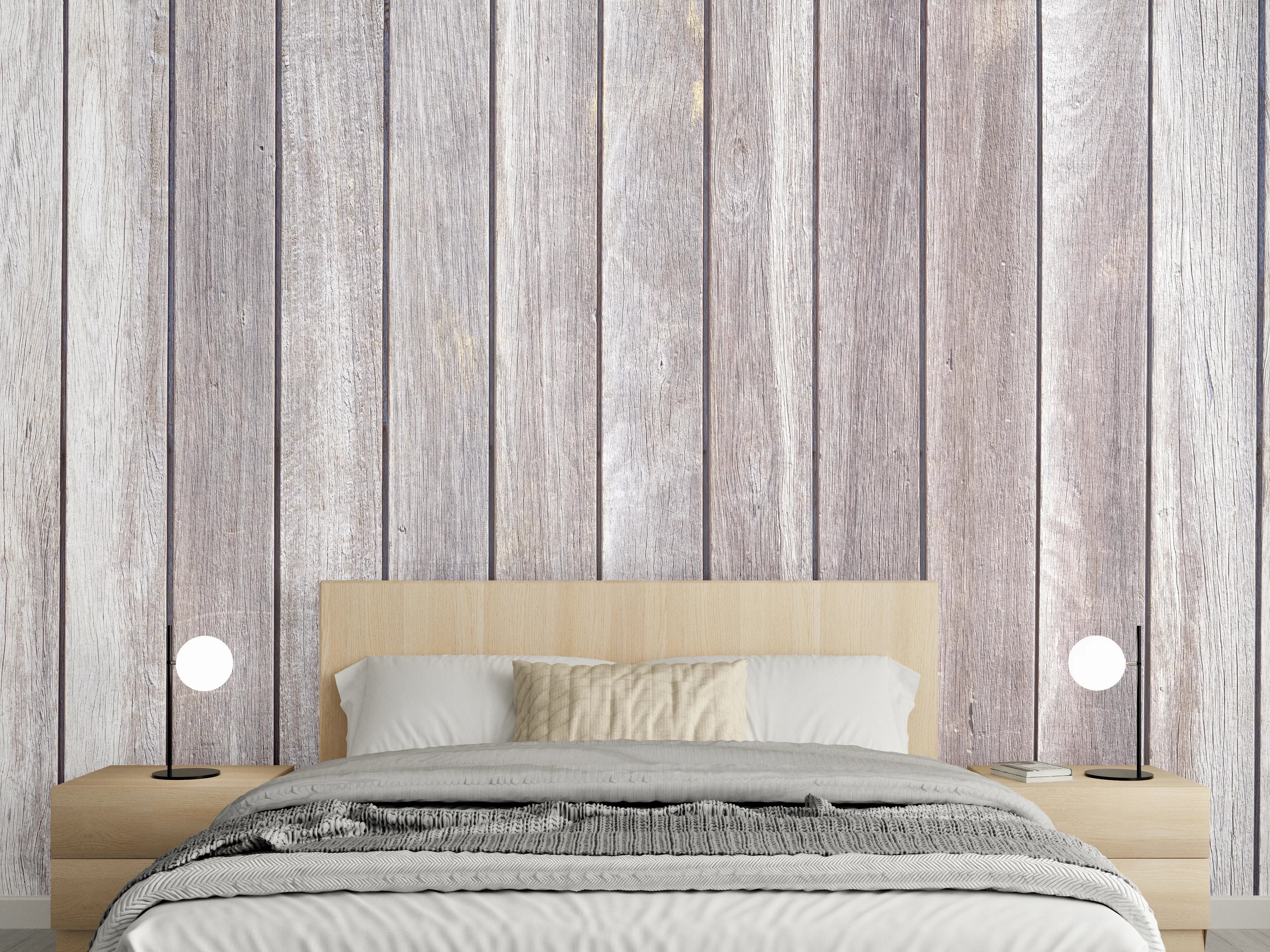 Wandverkleidung Schlafzimmer - Helle Holzpaneele in Naturtönen
