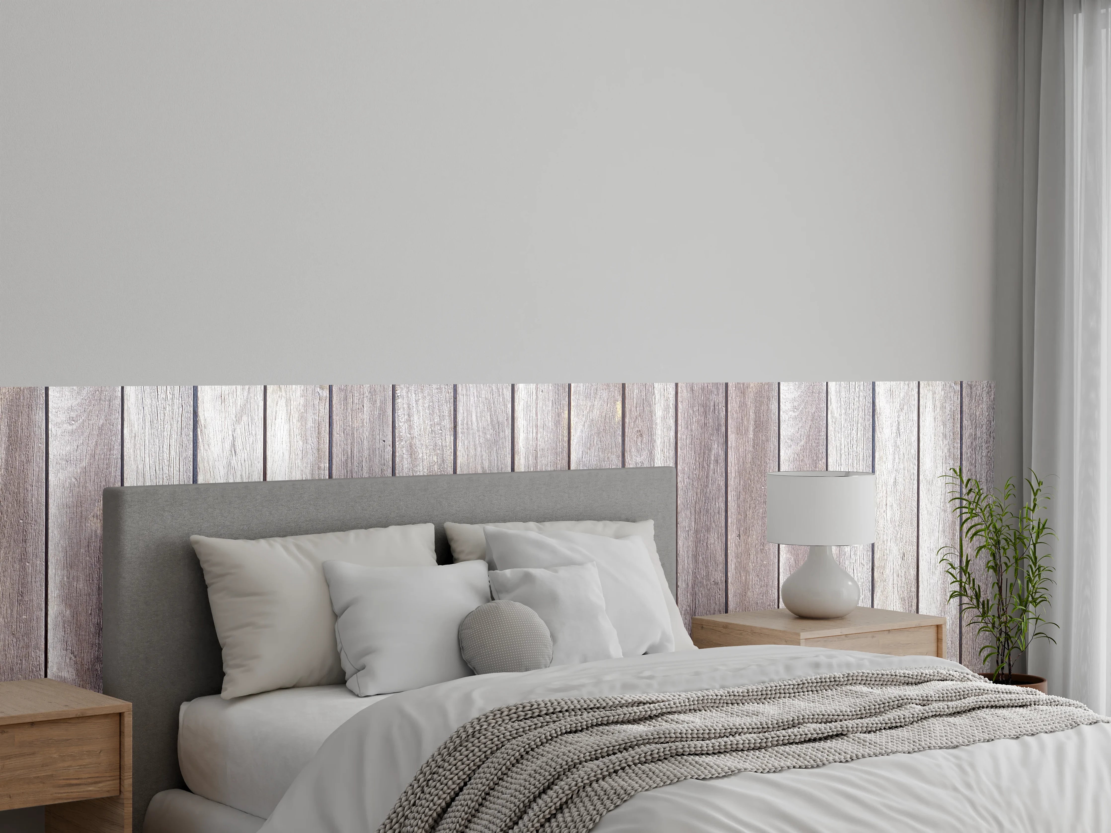 Wandverkleidung Schlafzimmer - Helle Holzpaneele in Naturtönen