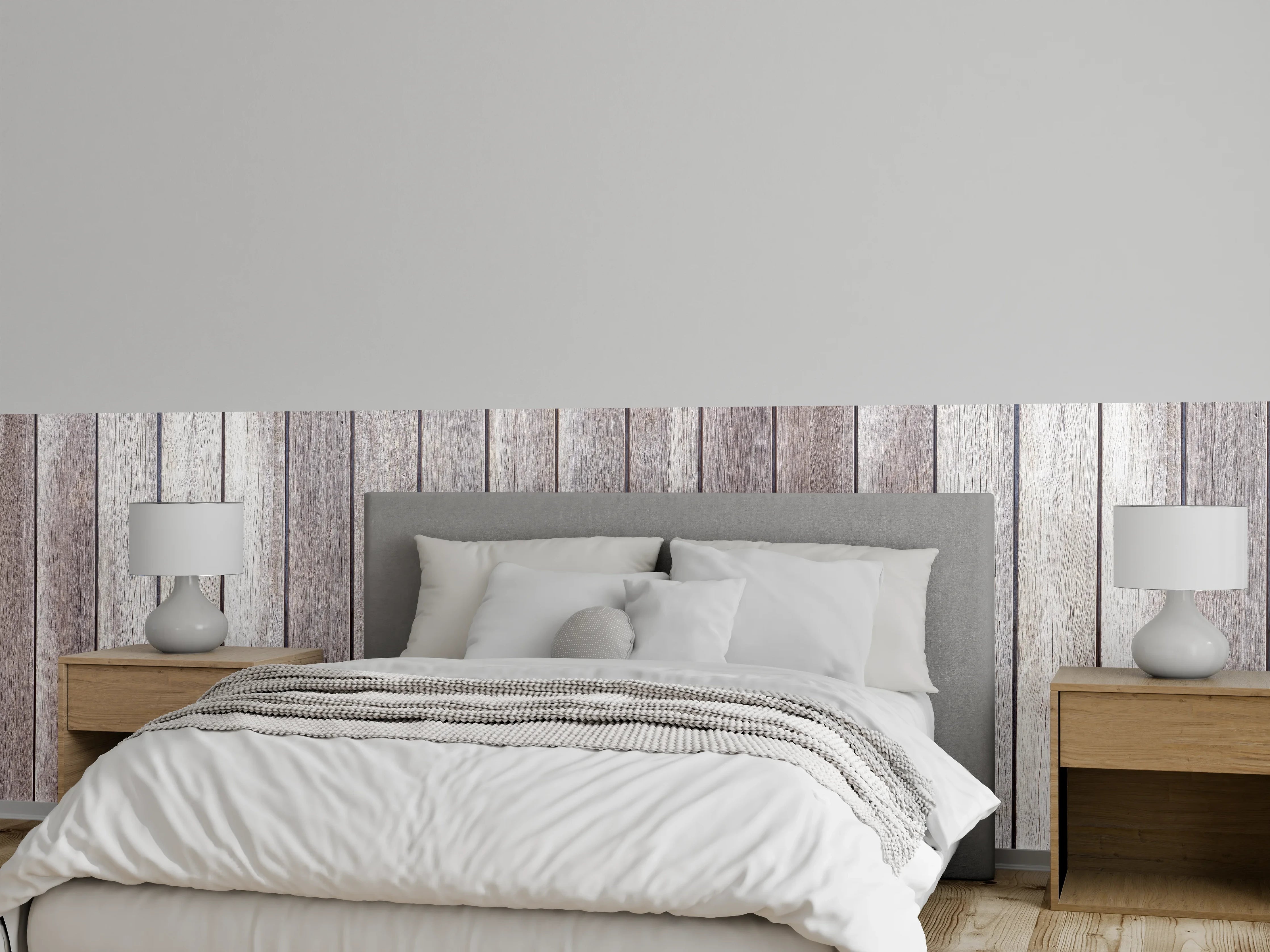 Wandverkleidung Schlafzimmer - Helle Holzpaneele in Naturtönen