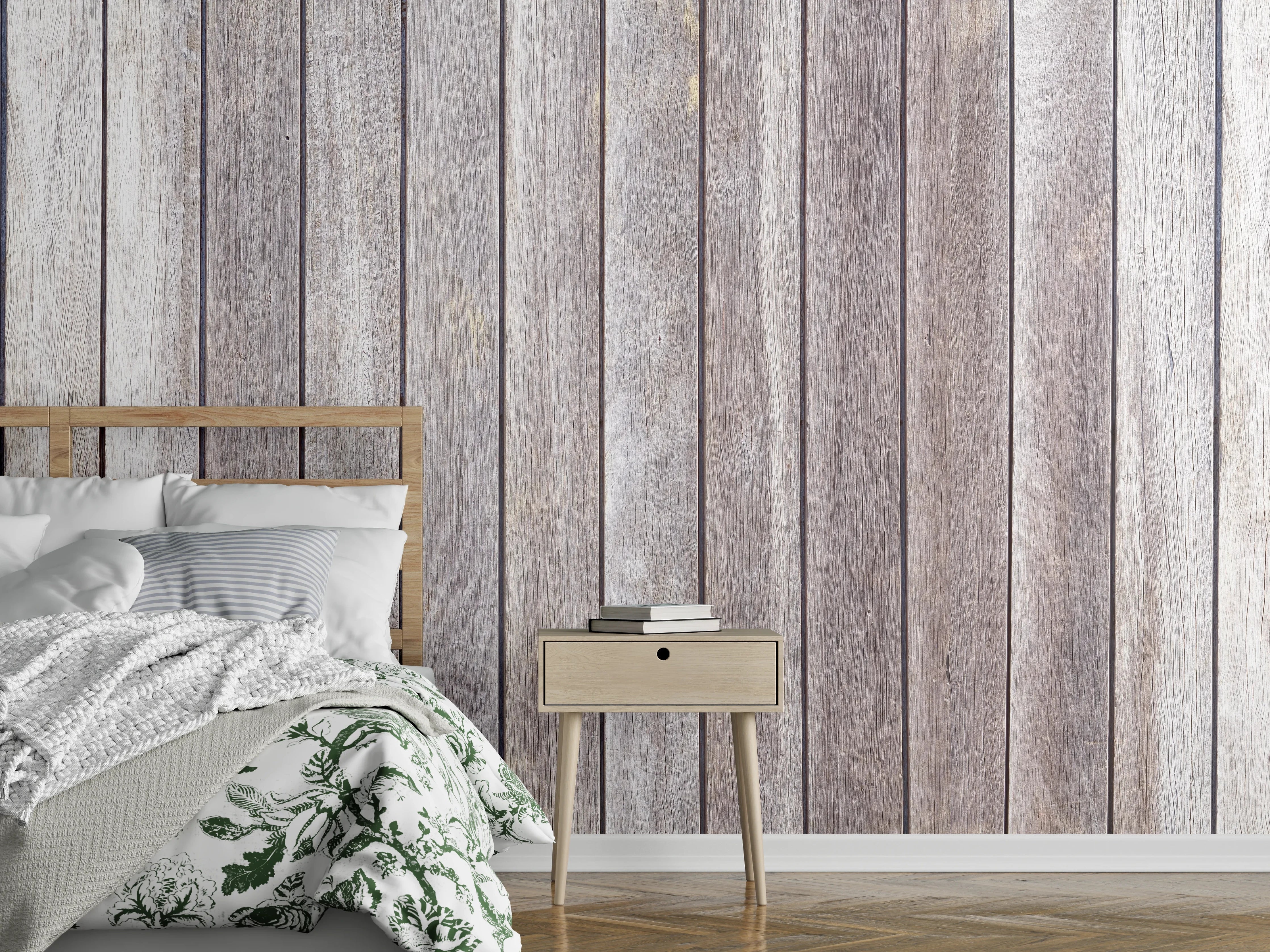 Wandverkleidung Schlafzimmer - Helle Holzpaneele in Naturtönen