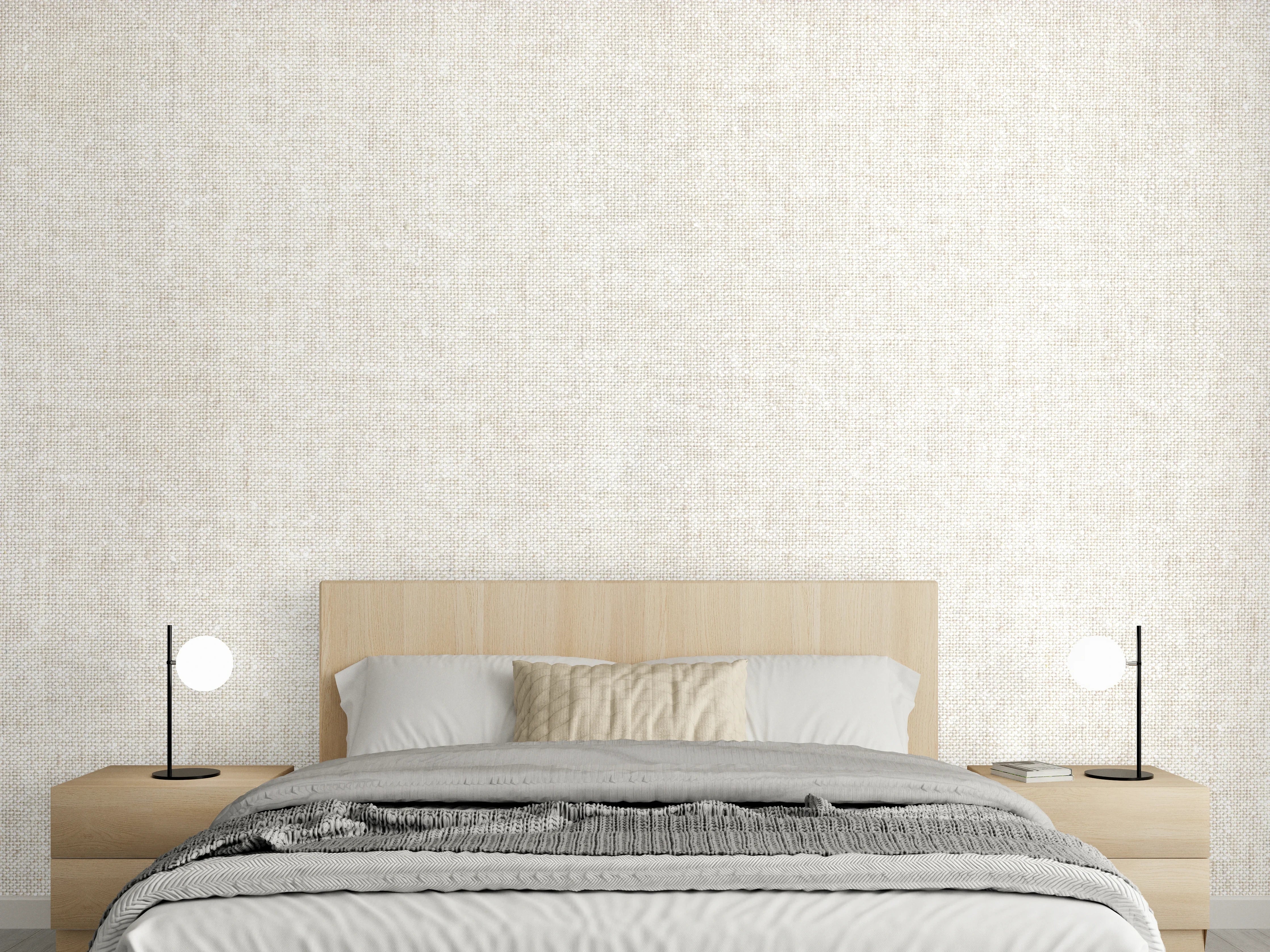 Wandverkleidung Schlafzimmer - Helle Leinenstruktur in neutralen Tönen