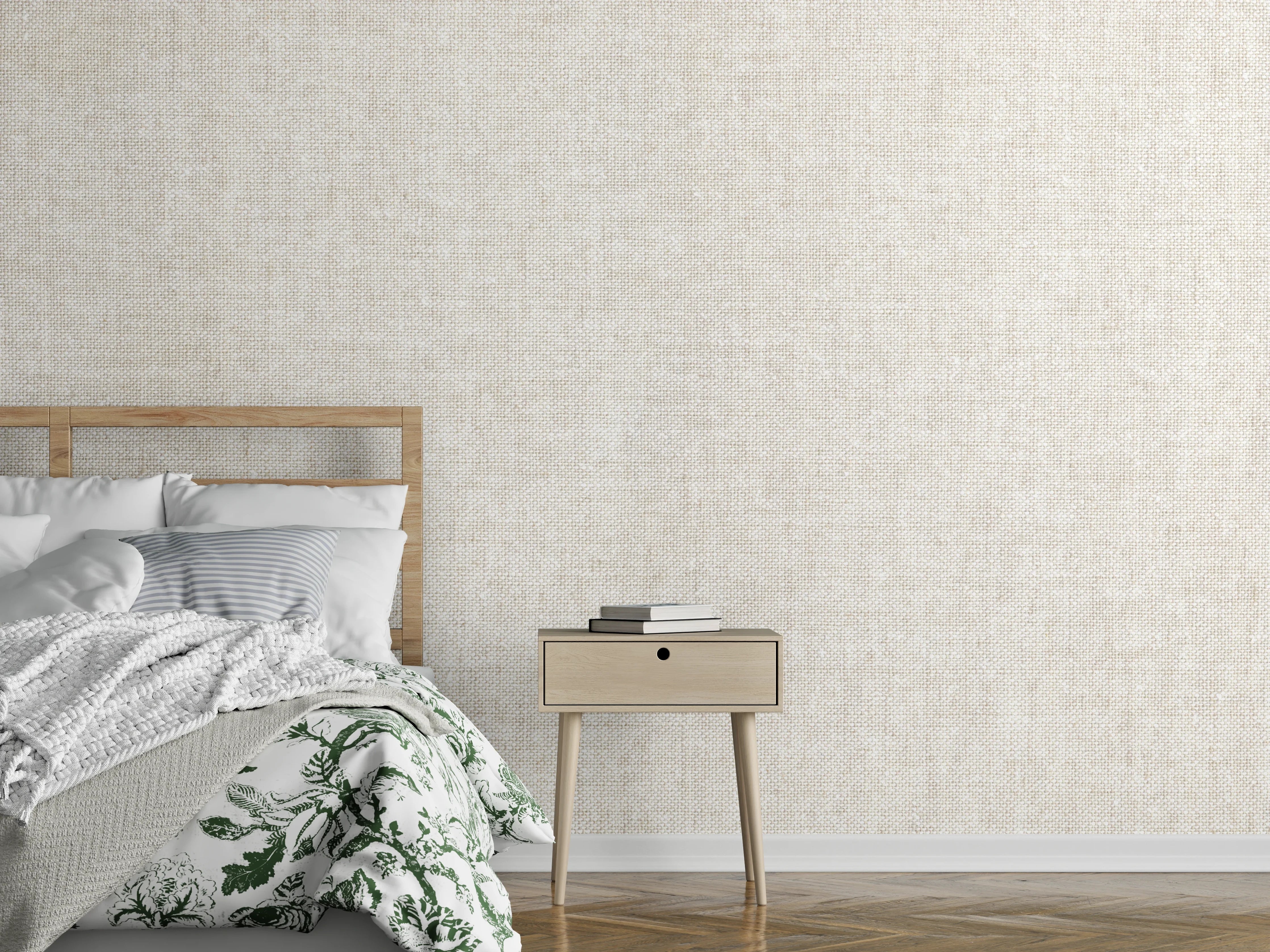 Wandverkleidung Schlafzimmer - Helle Leinenstruktur in neutralen Tönen
