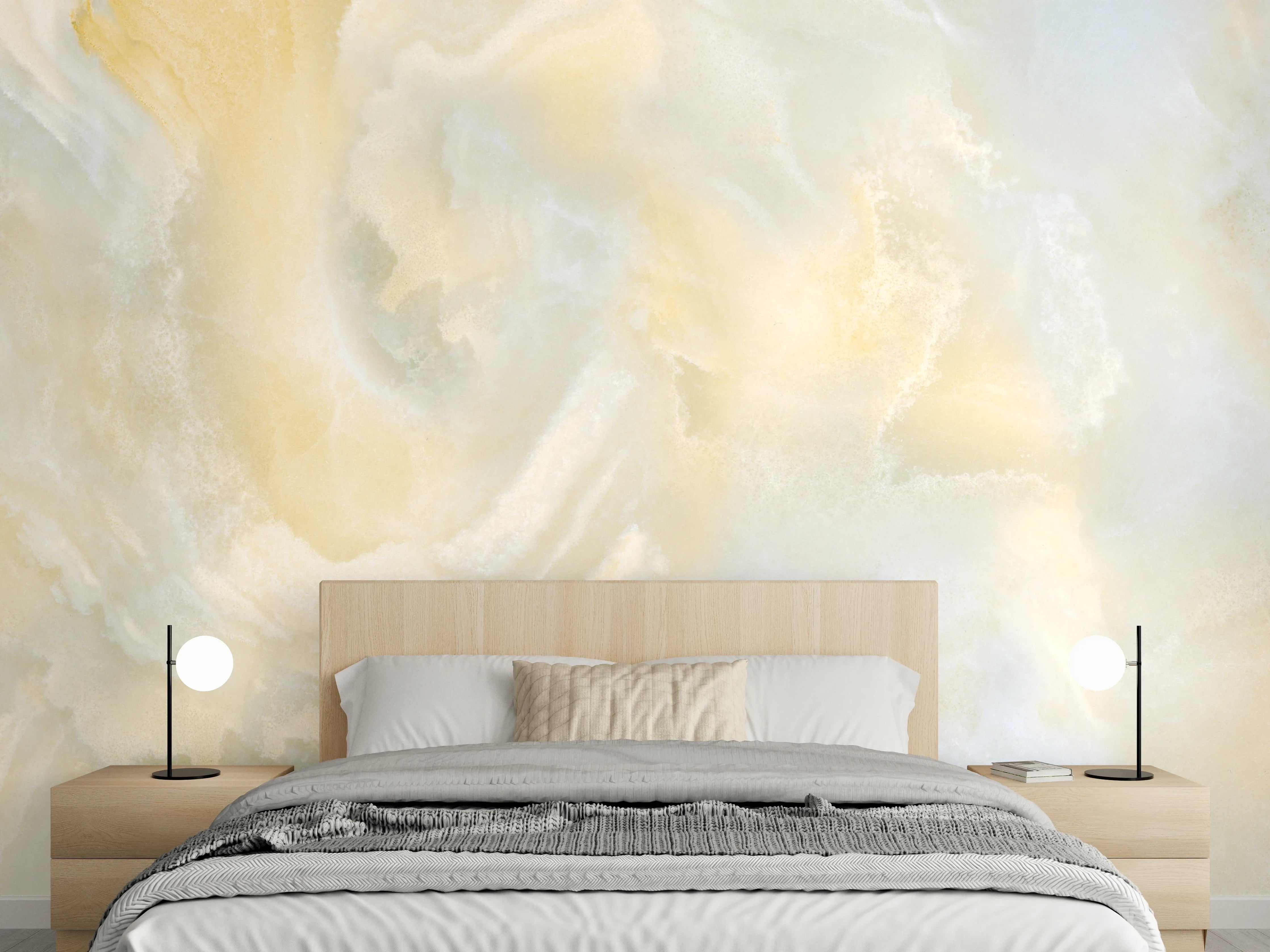 Wandverkleidung Schlafzimmer - Helle Marmoroptik Wandgestaltung