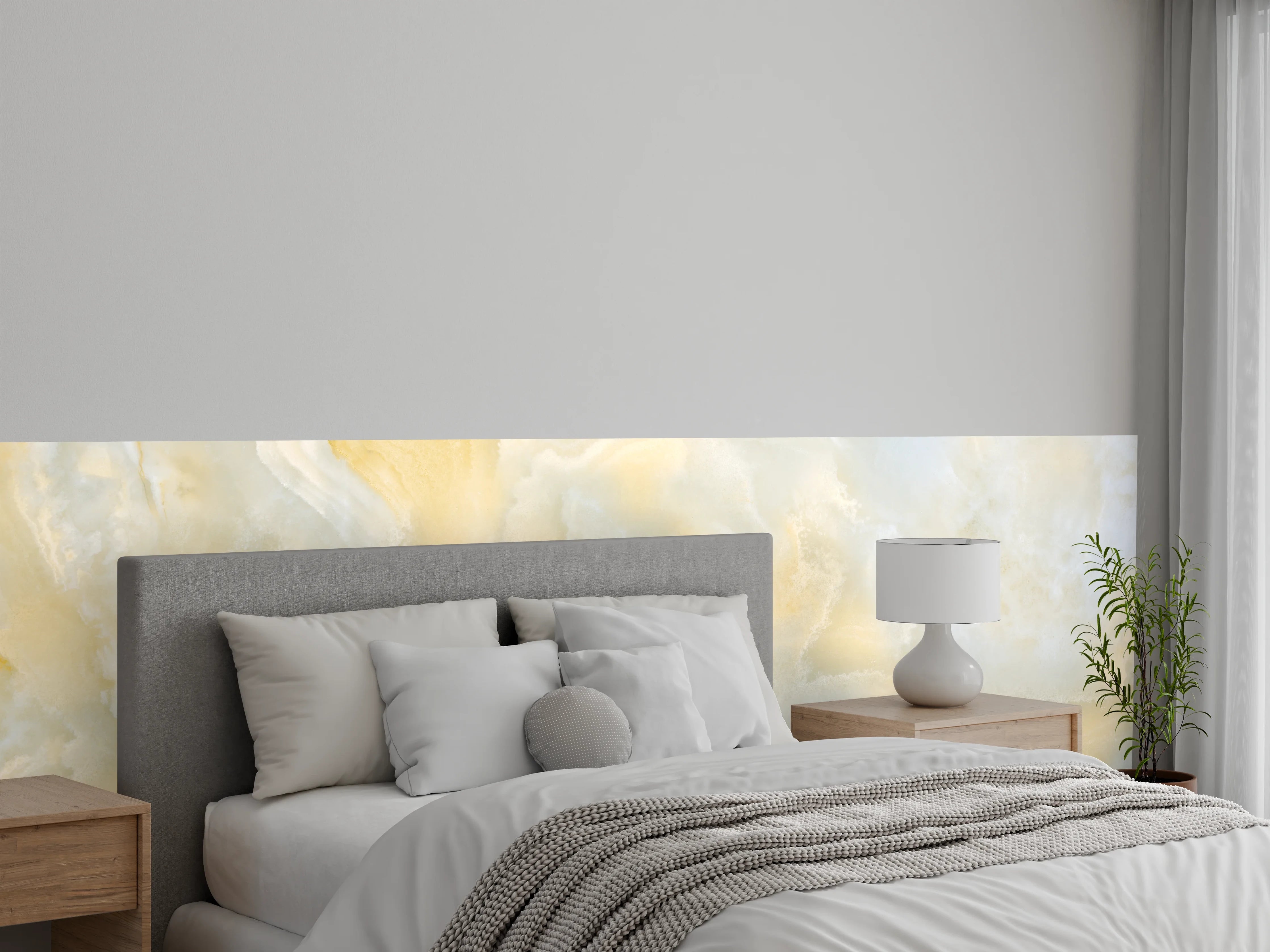 Wandverkleidung Schlafzimmer - Helle Marmoroptik Wandgestaltung