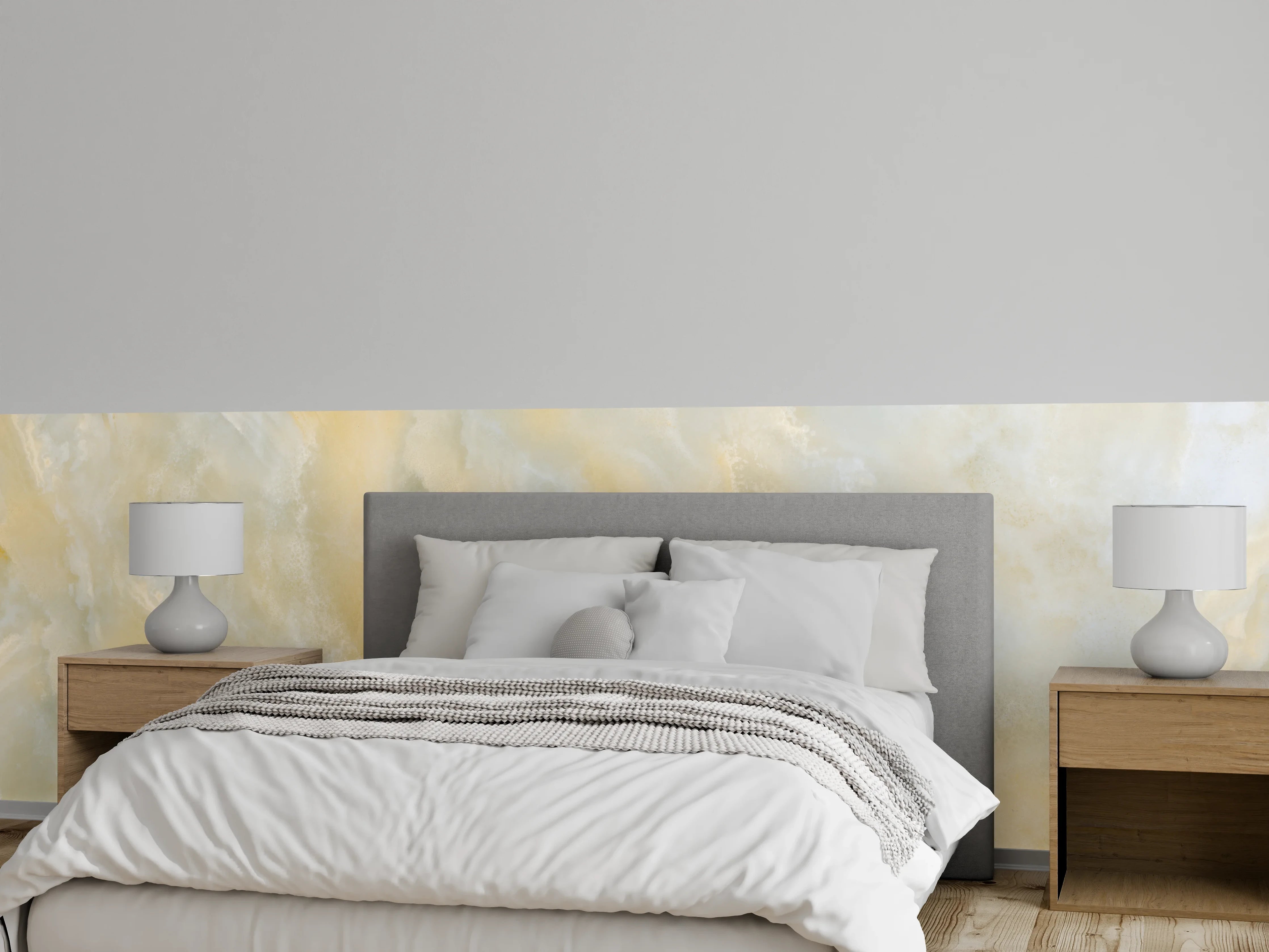 Wandverkleidung Schlafzimmer - Helle Marmoroptik Wandgestaltung