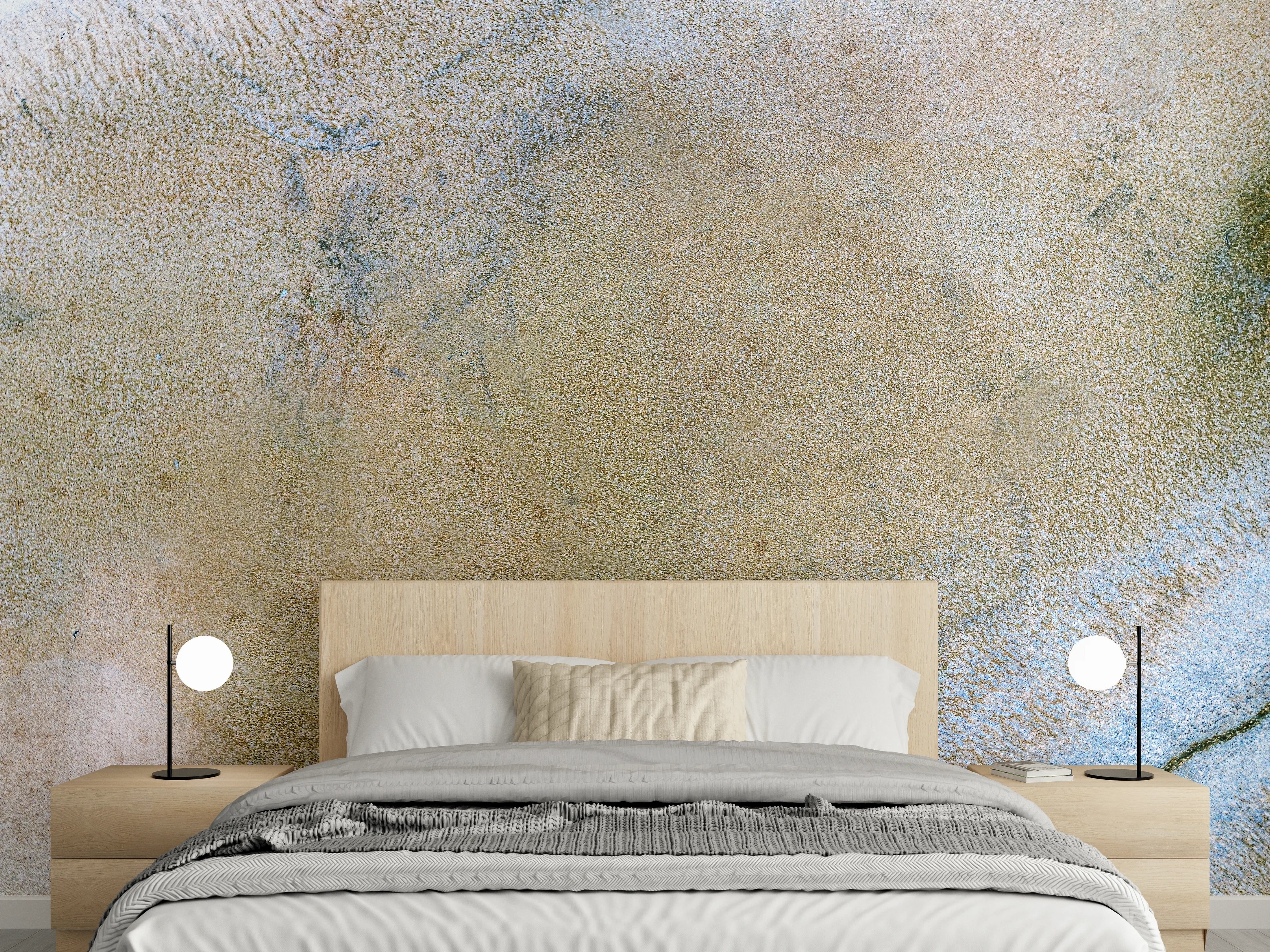 Wandverkleidung Schlafzimmer - Helle Sandsteinoptik mit sanften Linien