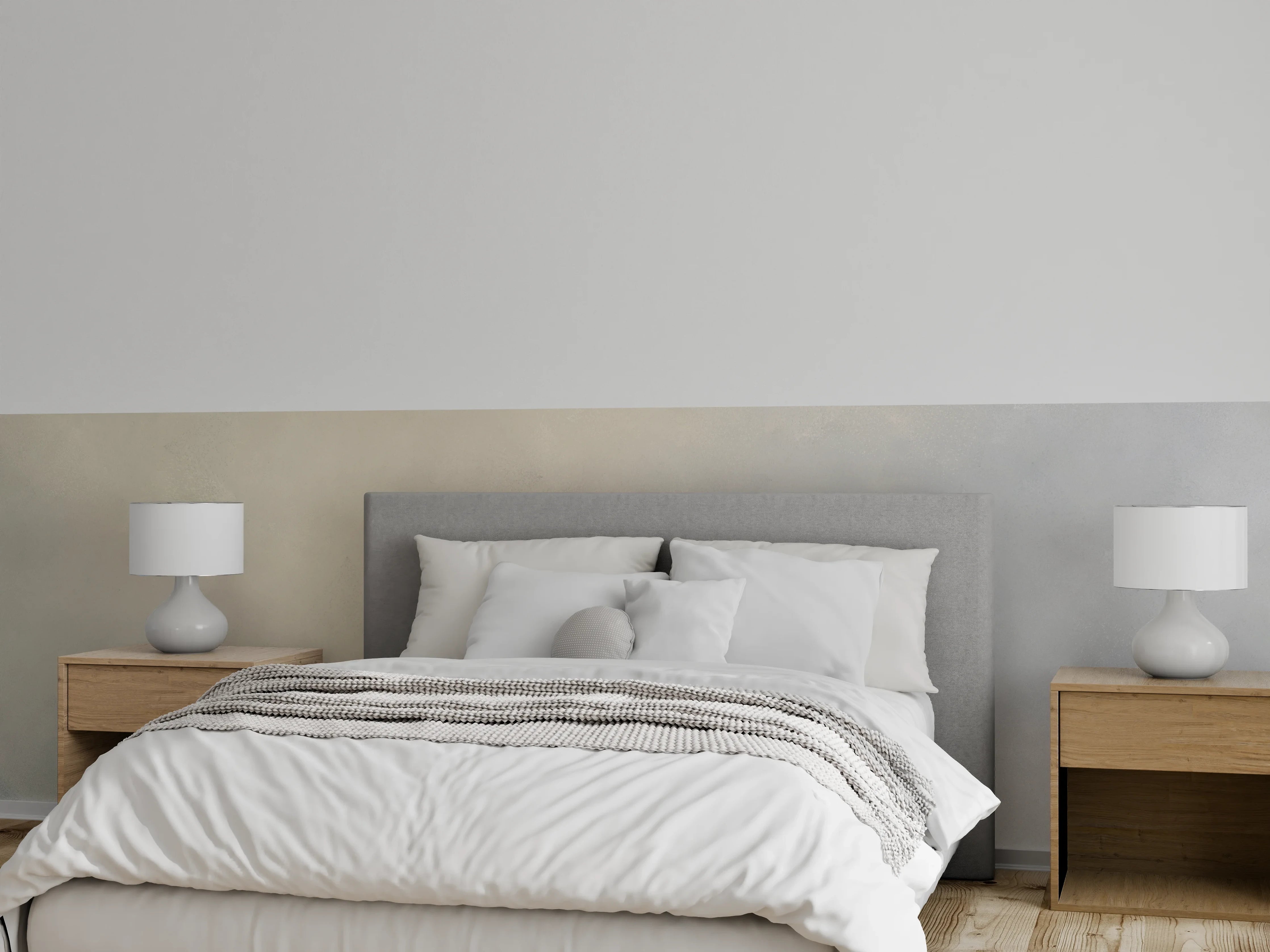 Wandverkleidung Schlafzimmer - Helle Wandgestaltung mit Weiß und Grau