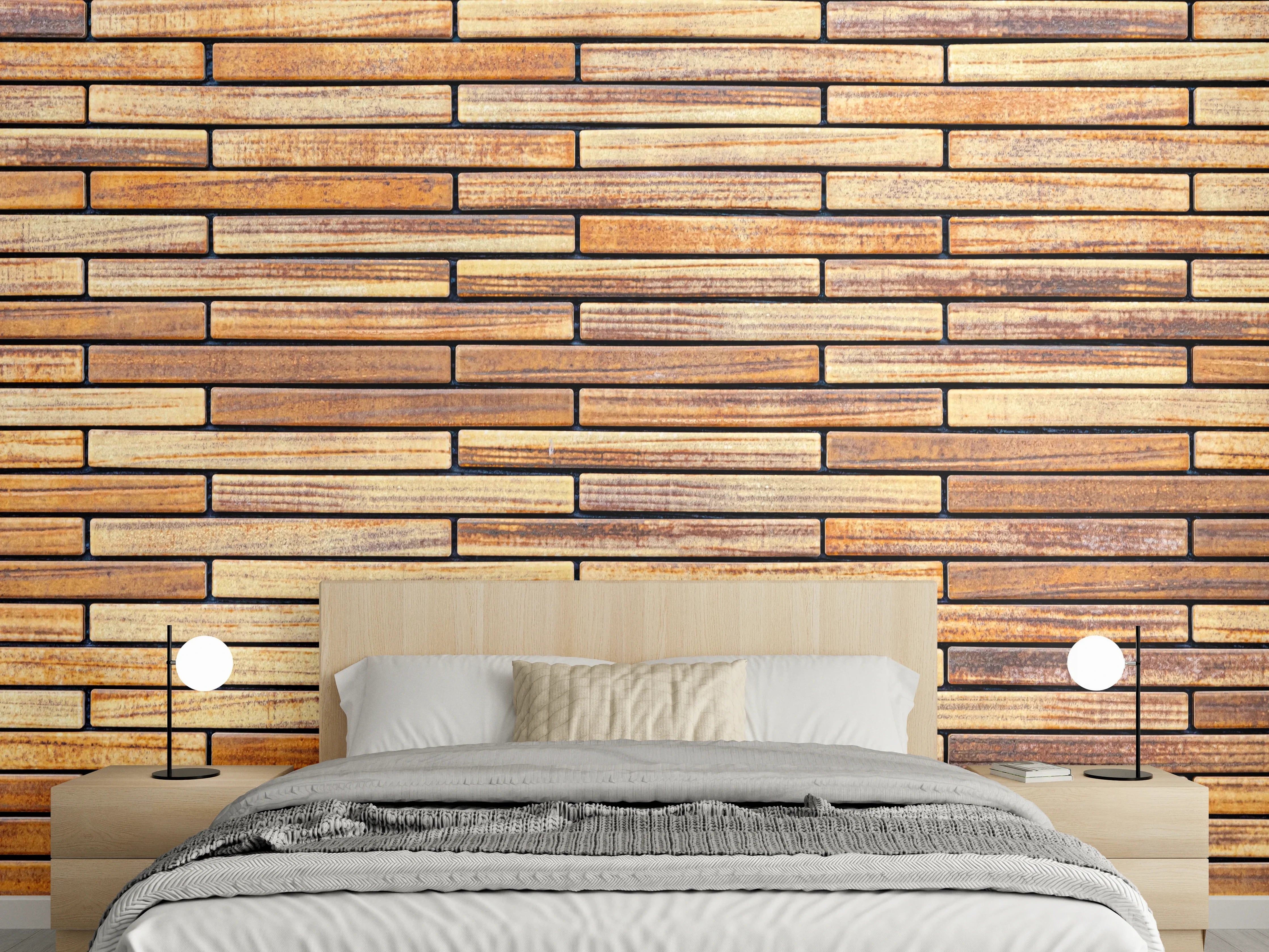 Wandverkleidung Schlafzimmer - Helle Ziegelmauer in warmen Tönen